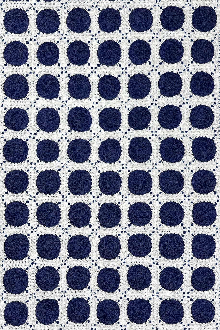 Ecru Navy Blue Dots Handcrafted Lace Runner