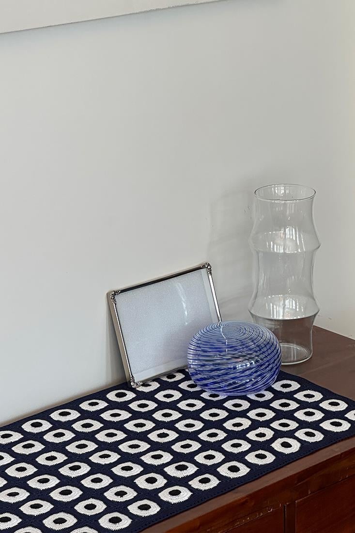 Navy Blue White Black Evil Eye Table Runner