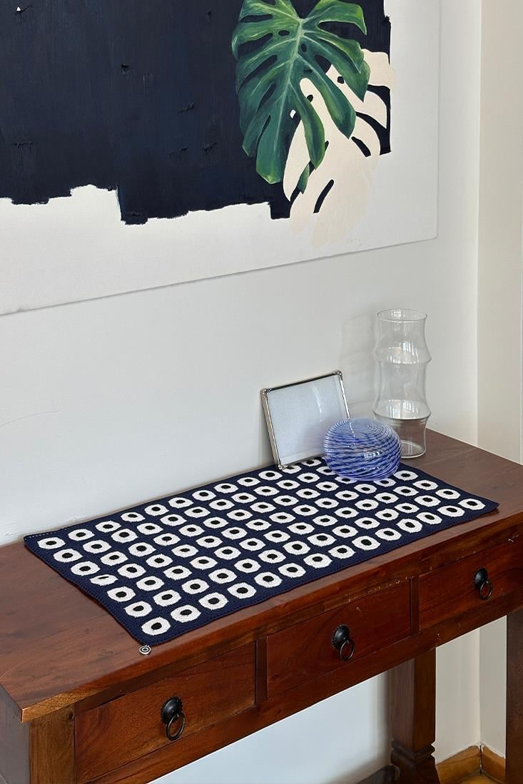 Navy Blue White Black Evil Eye Table Runner