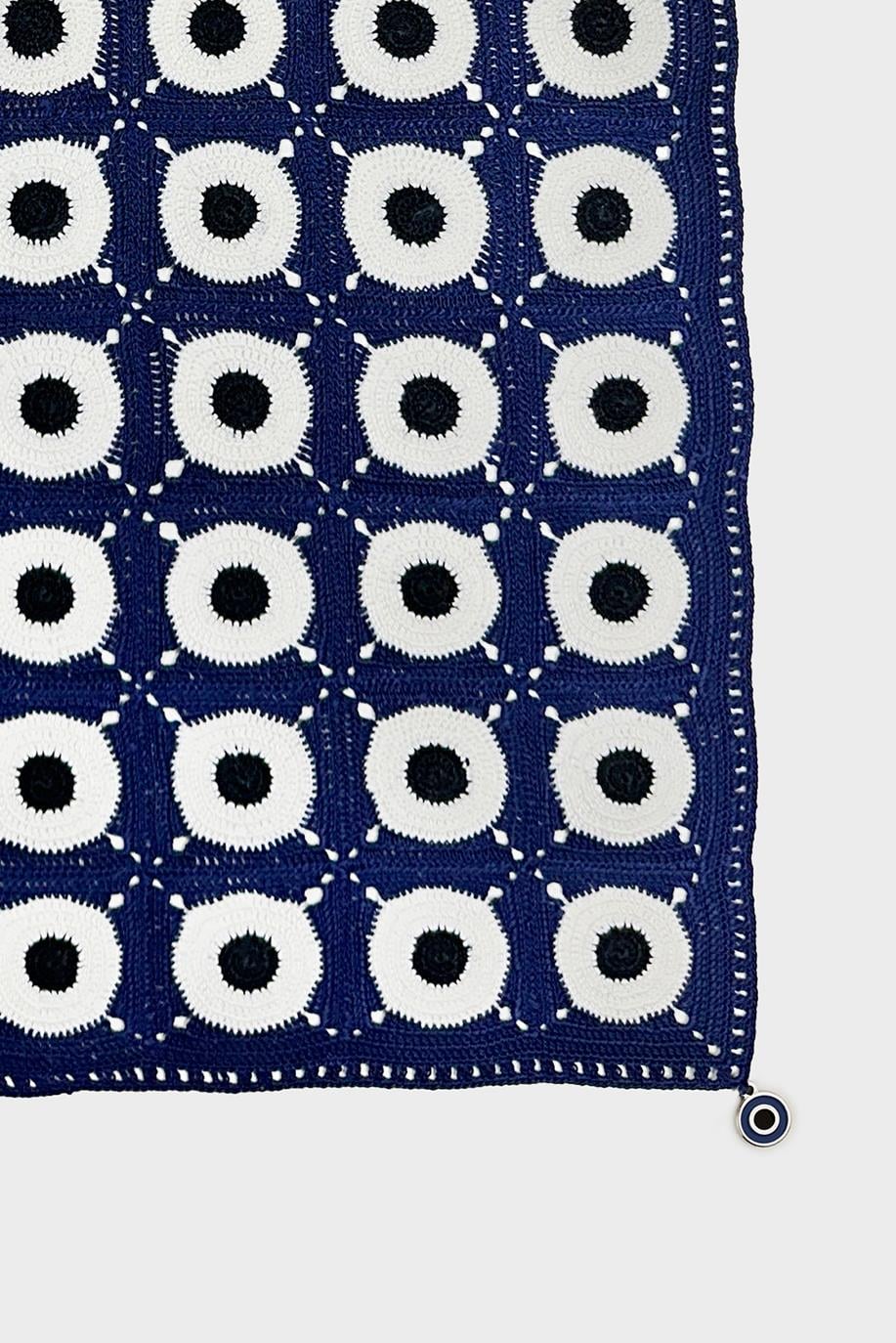 Navy Blue White Black Evil Eye Handcrafted Lace Runner