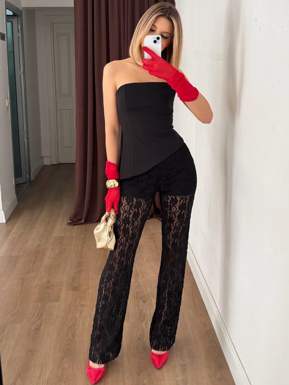 Kadın Dantel Astarlı İspanyol Paça Pantolon