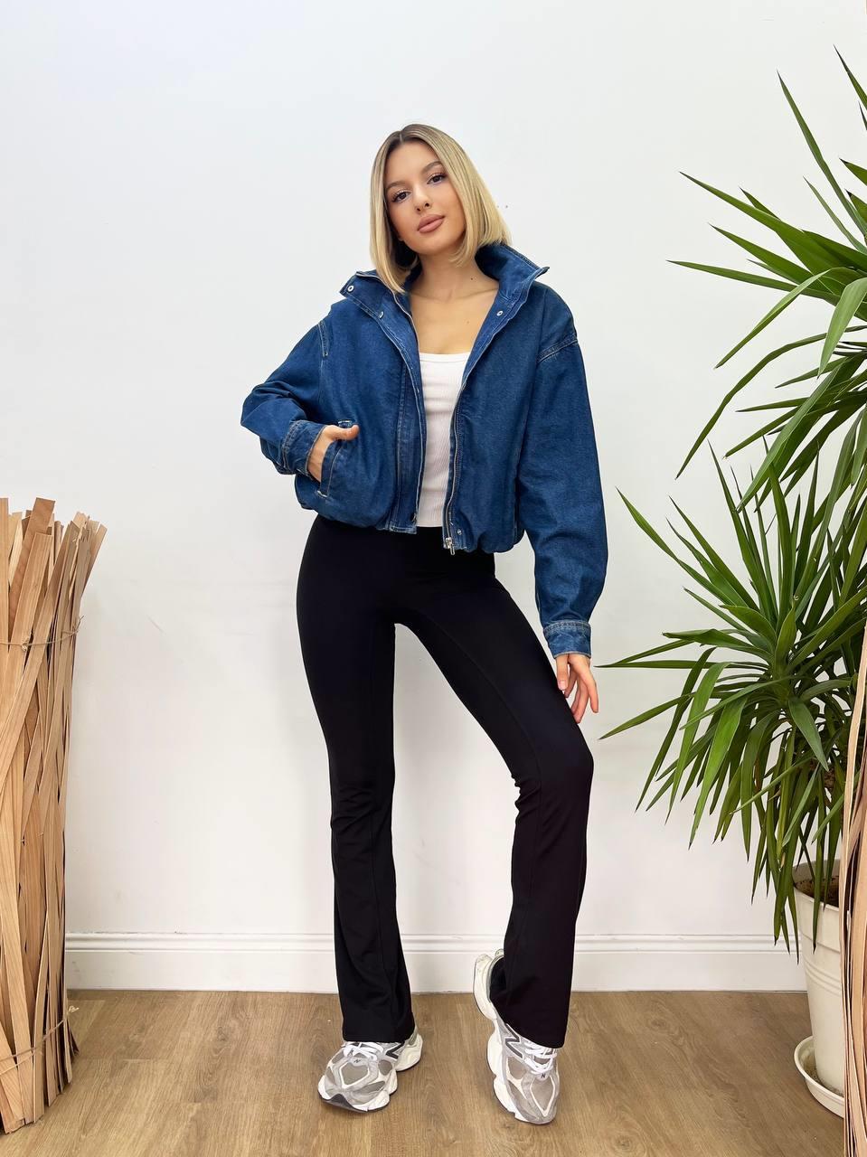 Kadın Denim Dik Yaka Balon Kol Ceket