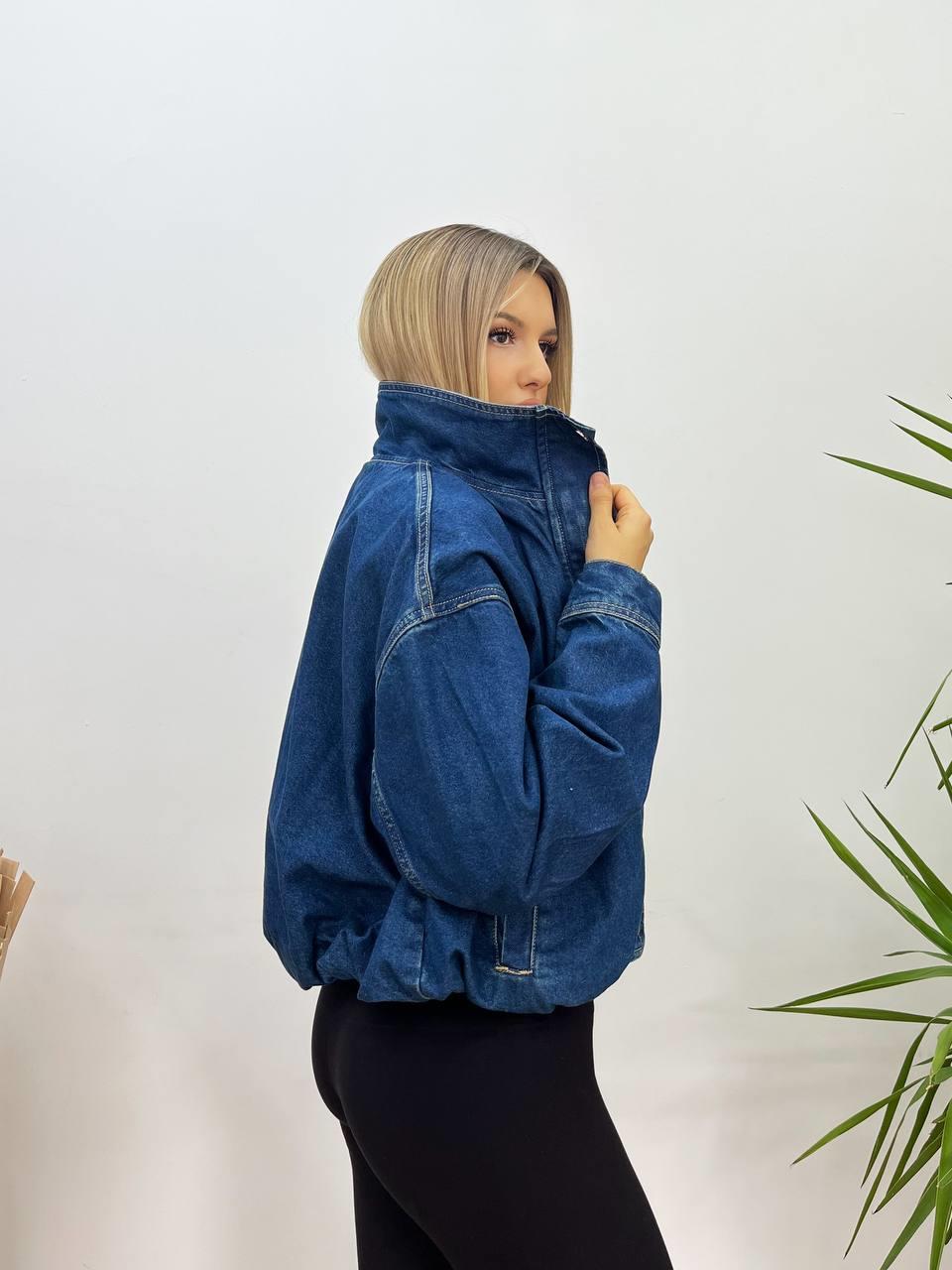 Kadın Denim Dik Yaka Balon Kol Ceket