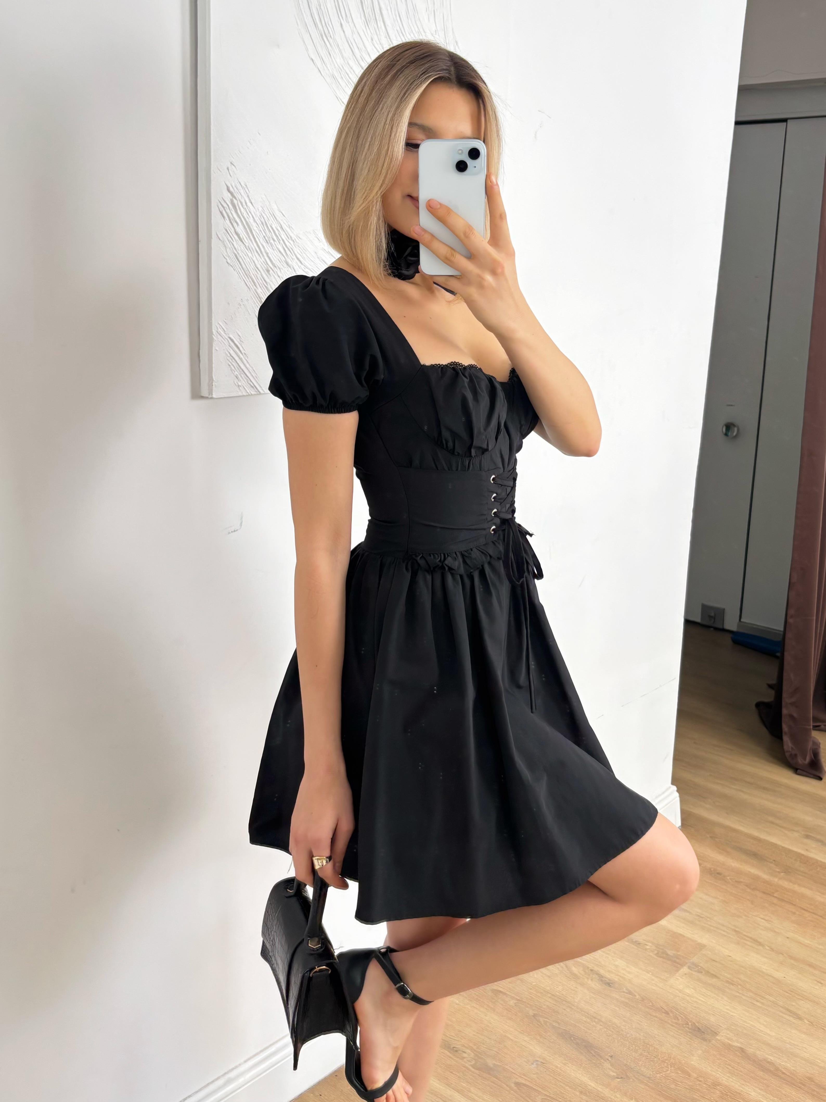 Kadın Kare Yaka Belden Korseli Ayarlanabilir Mini Abiye & Mezuniyet Elbisesi