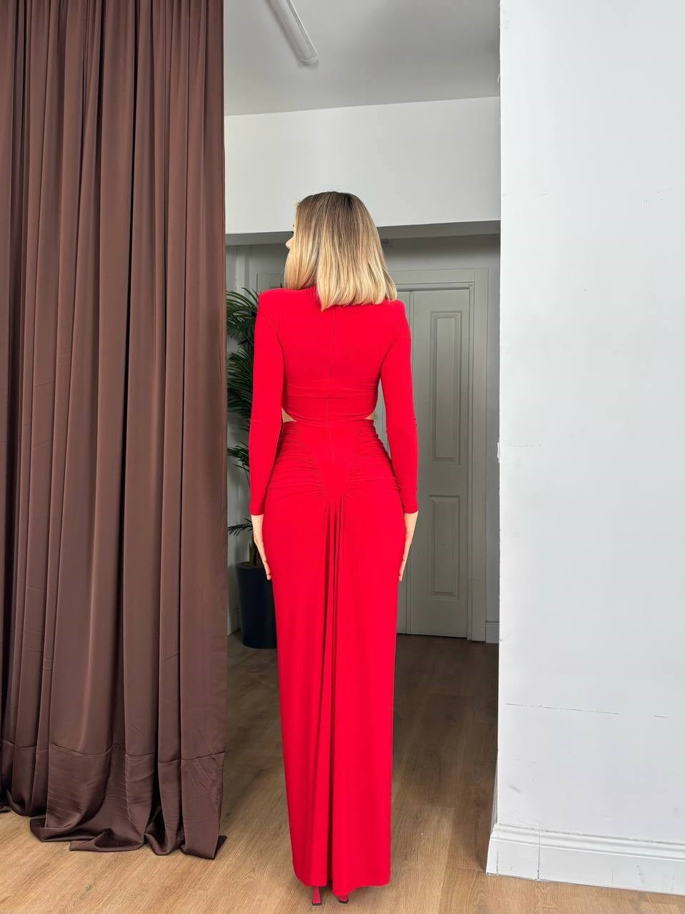 Kadın Yandan Dekolteli Drape Büzgü Detaylı Abiye-Elbise