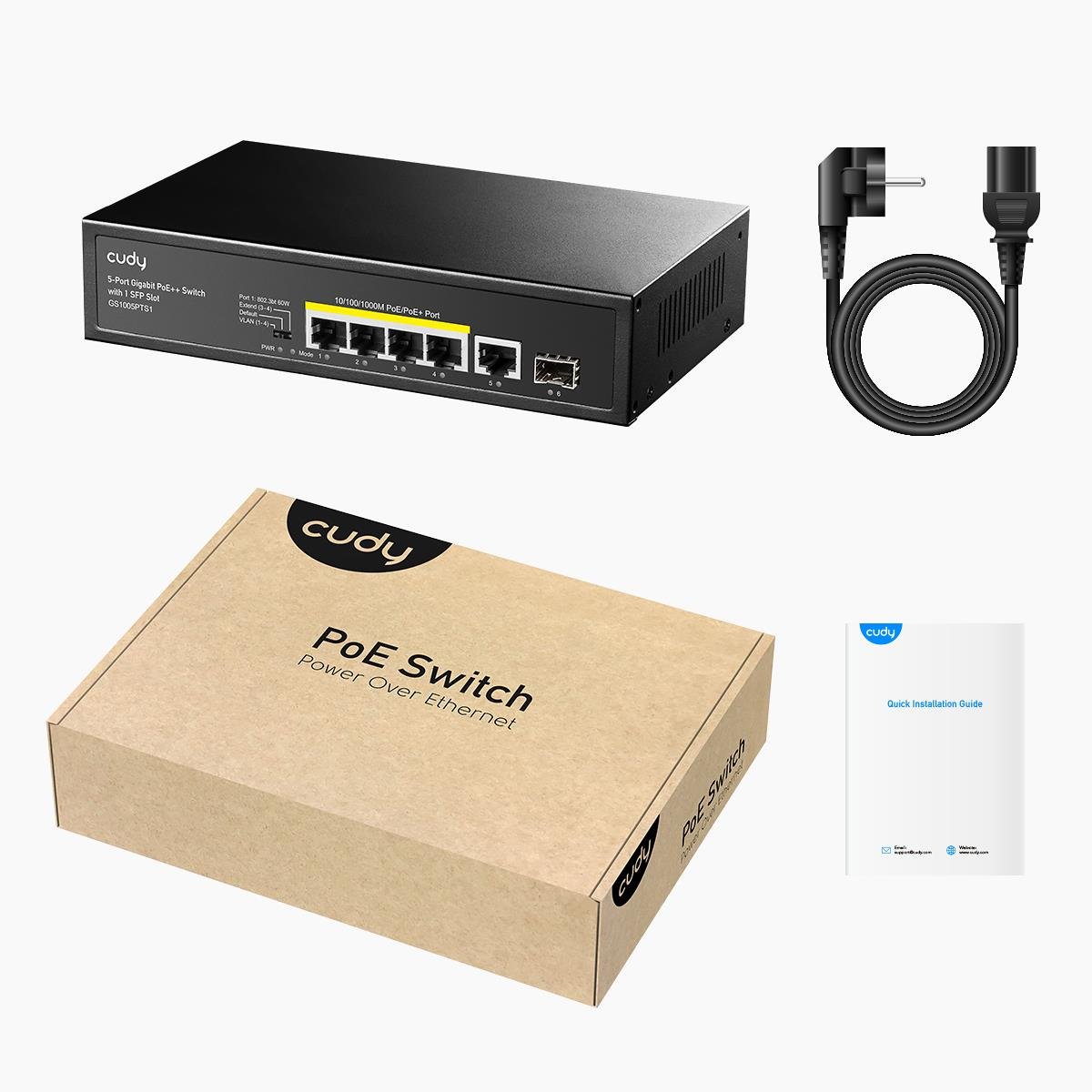 CUDY GS1005PTS1 5 port Gbit 4 Port PoE 120W 1xGbit+1xSFP Uplink Desktop Yönetilemez Metal Kasa Switch