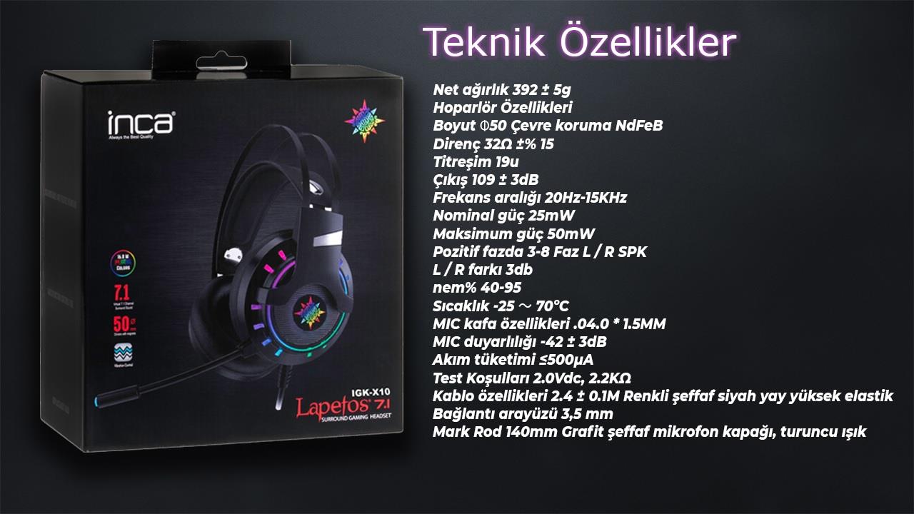 INCA IGK-X10 7.1 Surround RGB Siyah Kulaküstü Mikrofonlu Kulaklık