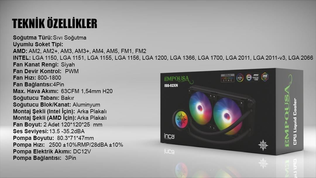 INCA ISS-02XN LGA1700/AM4/AM5 240 mm ARGB Siyah Sıvı Soğutma