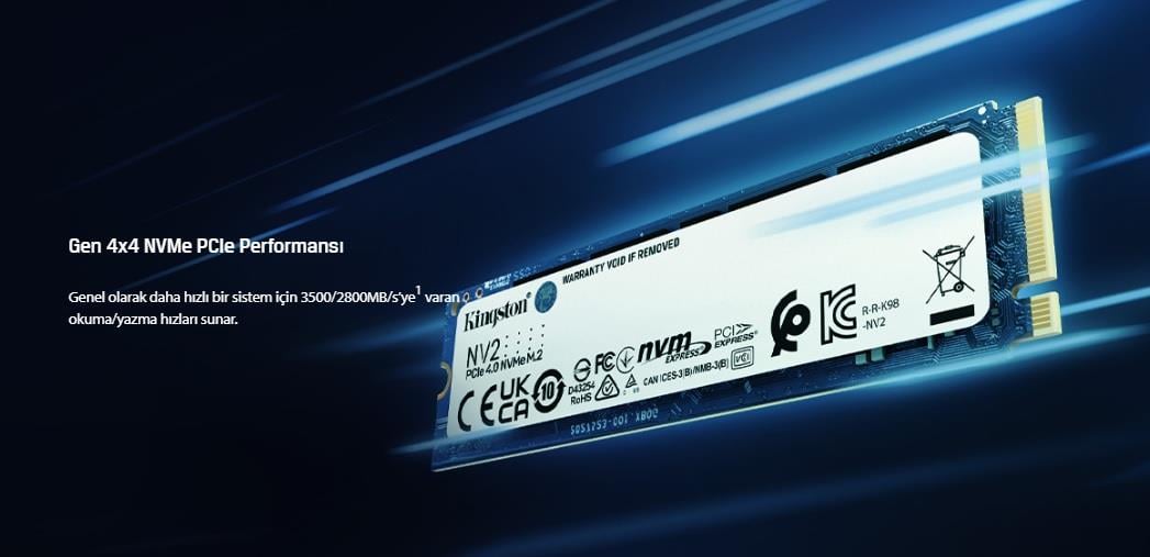 KINGSTON SNV2S/2000G NV2 M.2 2TB (3500/2800MB/s) PCIe + NVMe SSD Disk (22x80MM)