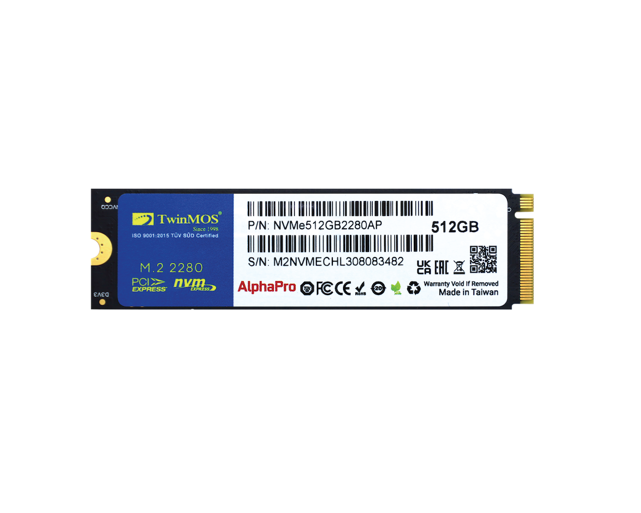 TWINMOS NVMe512GB2280AP AlphaPro M.2 512GB (3600/3250MB/s) PCIe + NVMe (3D NAND) SSD Disk (22x80MM)