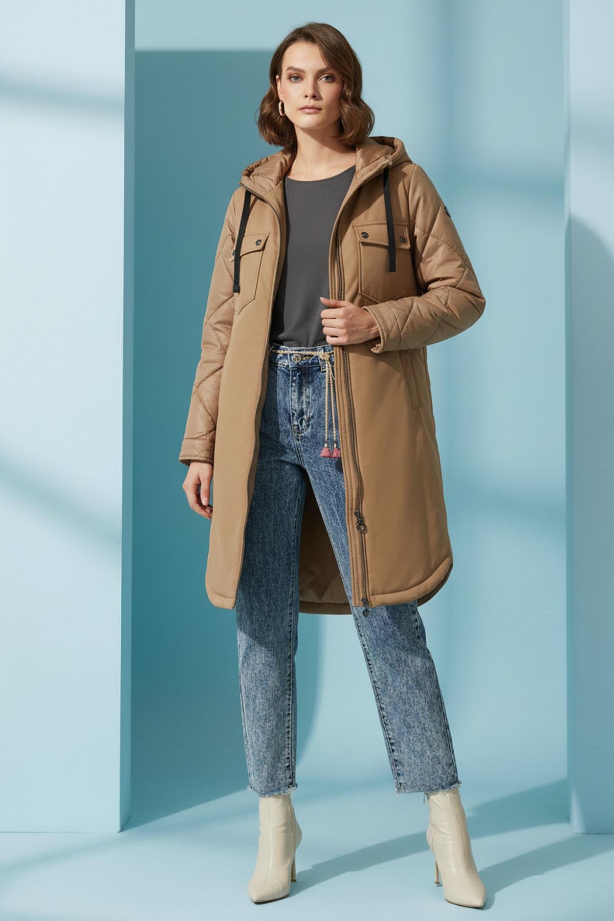 Hooded Beige Puffer Jacket