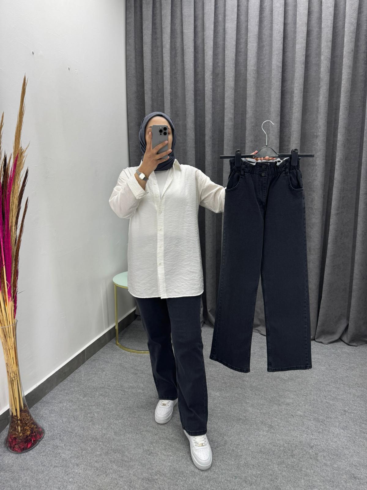 Antrasit Palazzo Beli Lastikli Likralı Jean