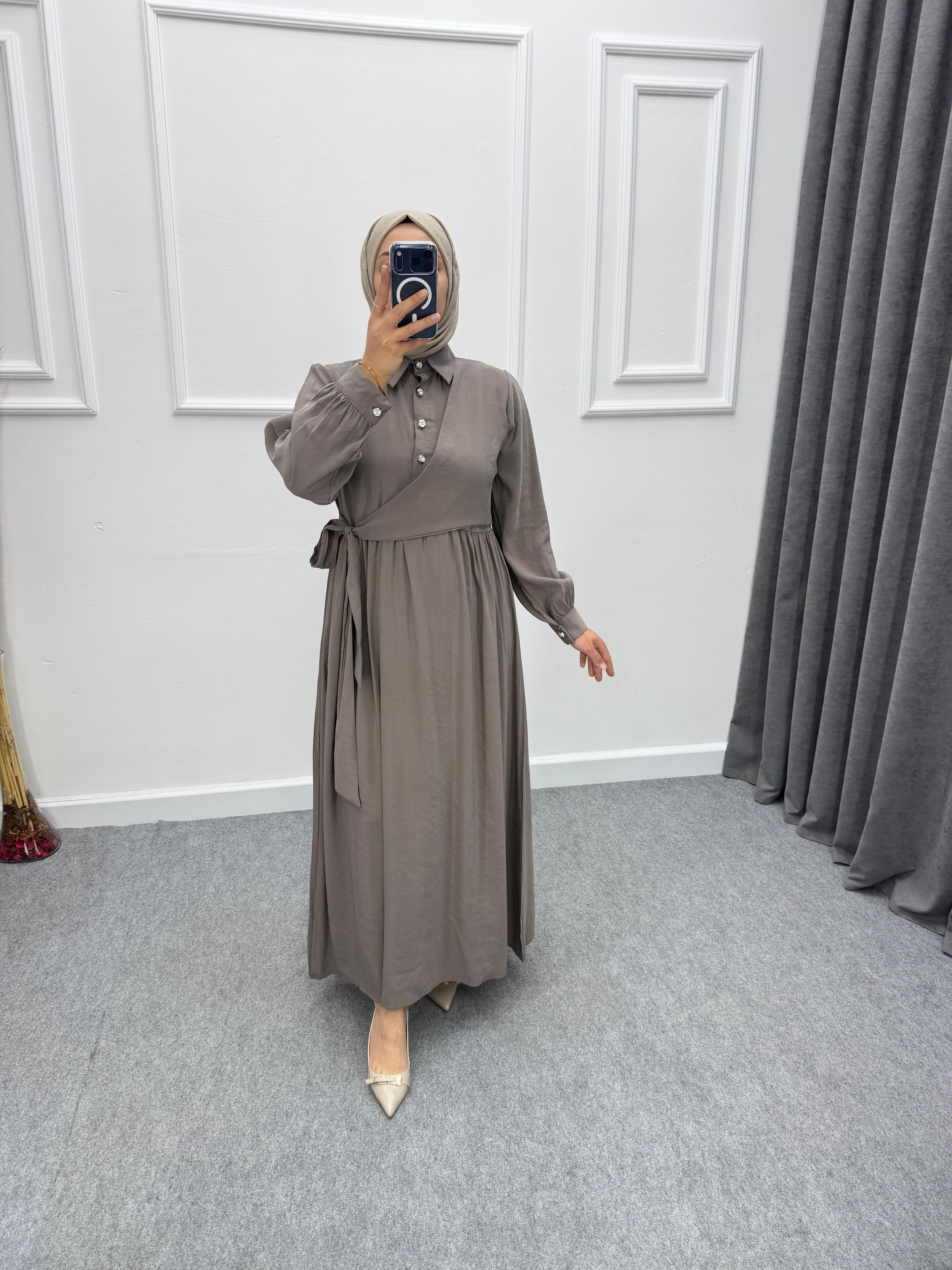 Beli Bağlamalı Modal Elbise Vizon