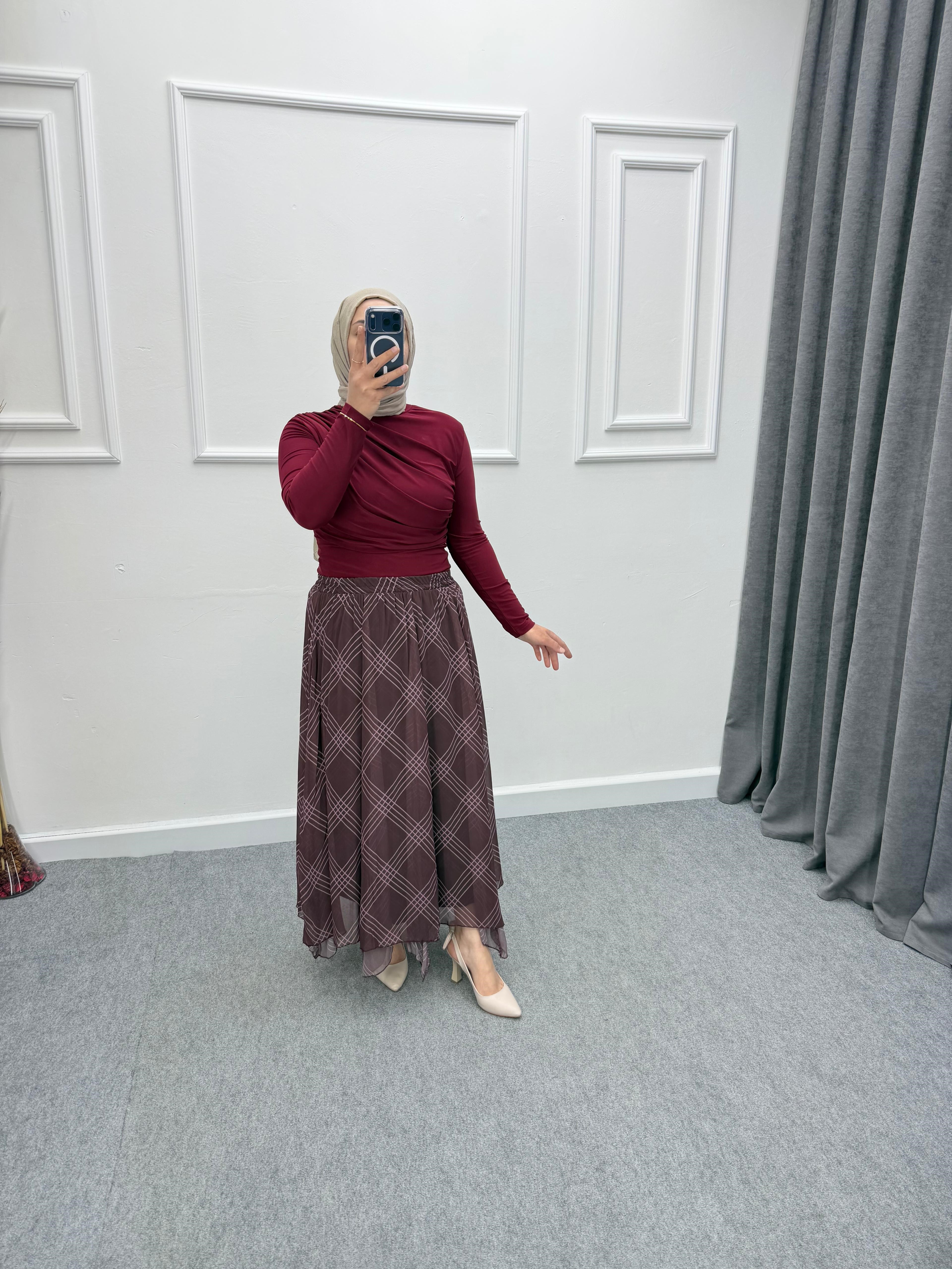 Bordo Büzgü Detaylı Sandy Bluz
