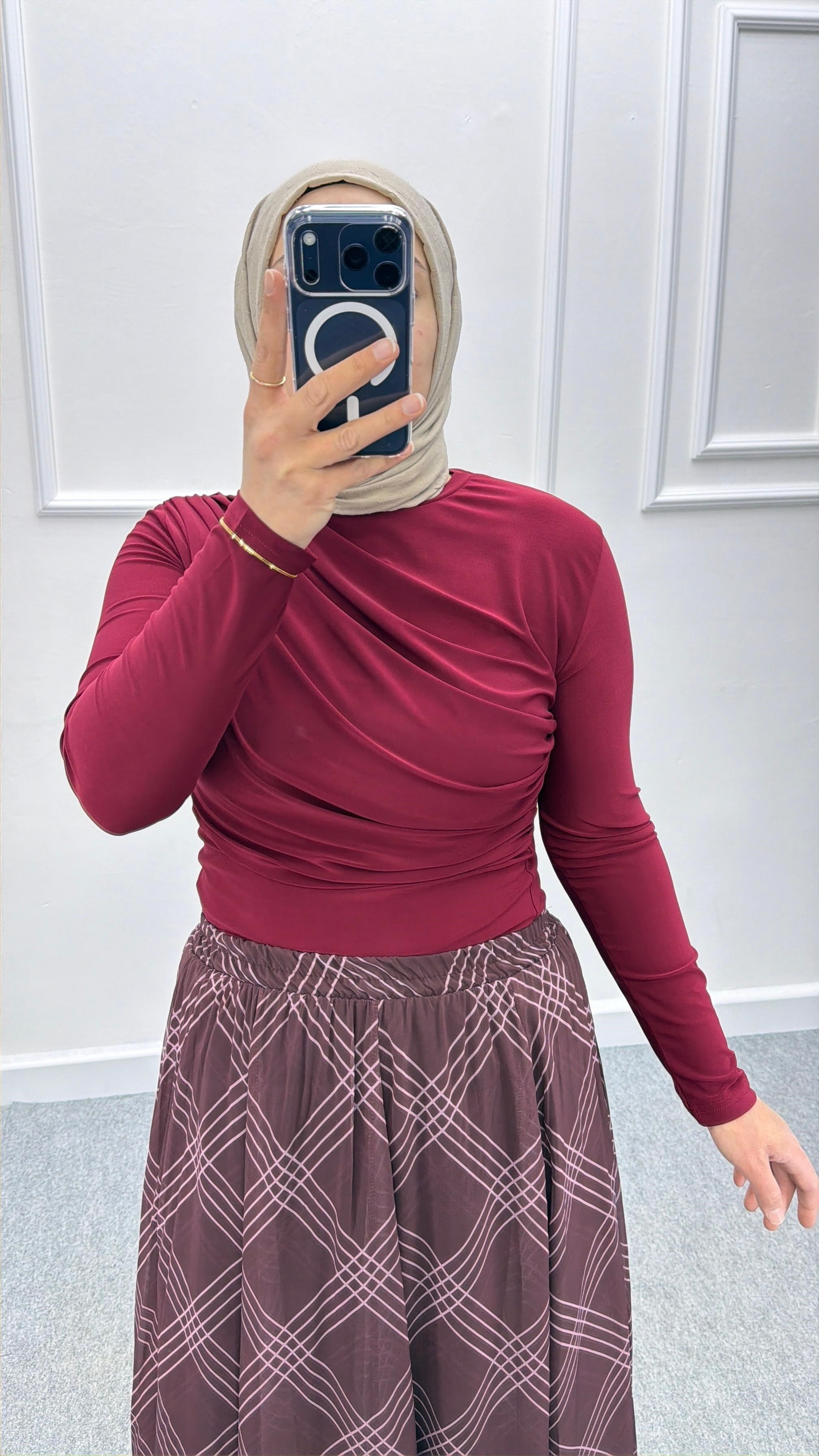 Bordo Büzgü Detaylı Sandy Bluz