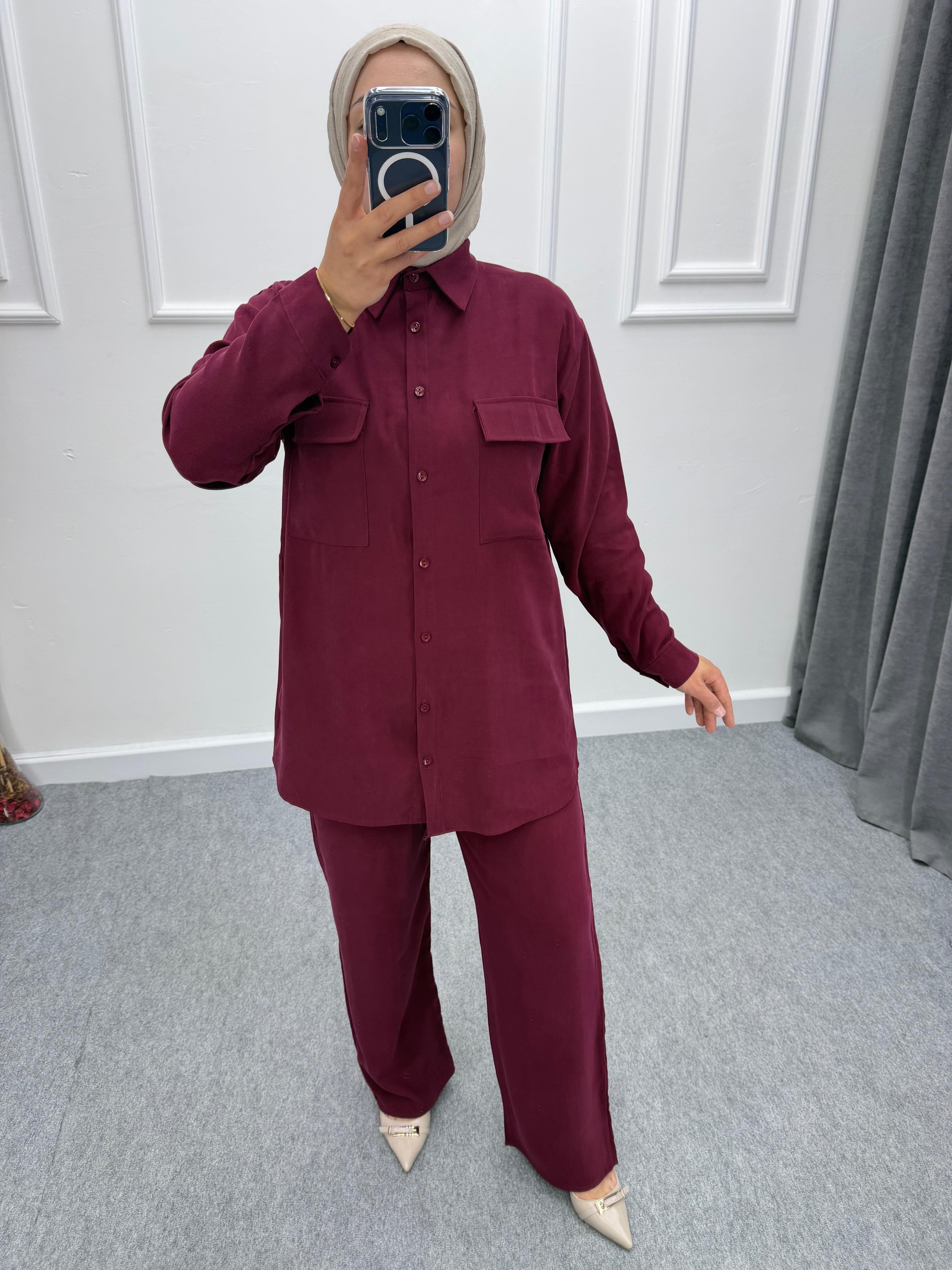 Bordo Cep Detaylı Modal Takım