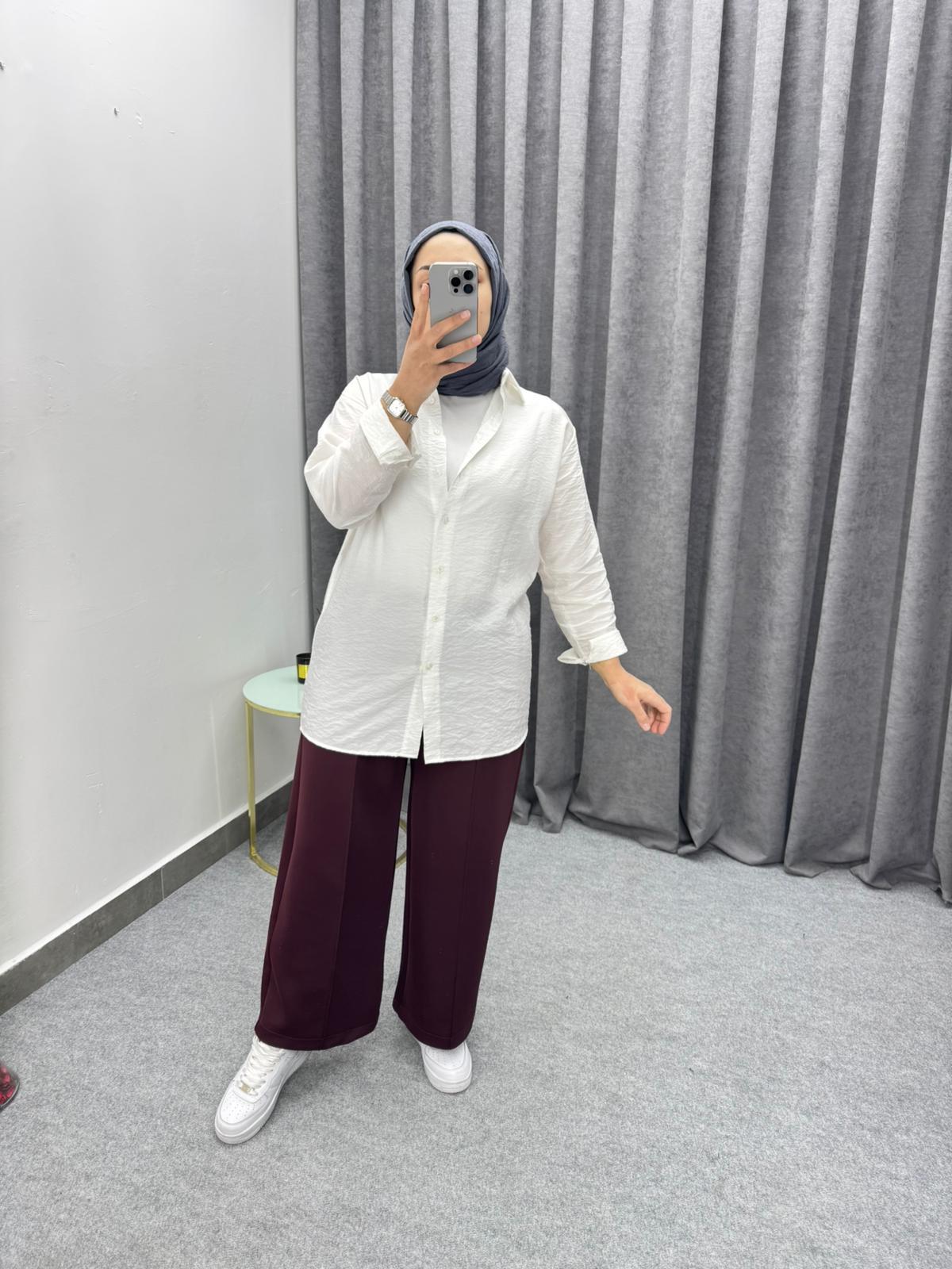 Bordo Çimalı Bol Paça Pantolon