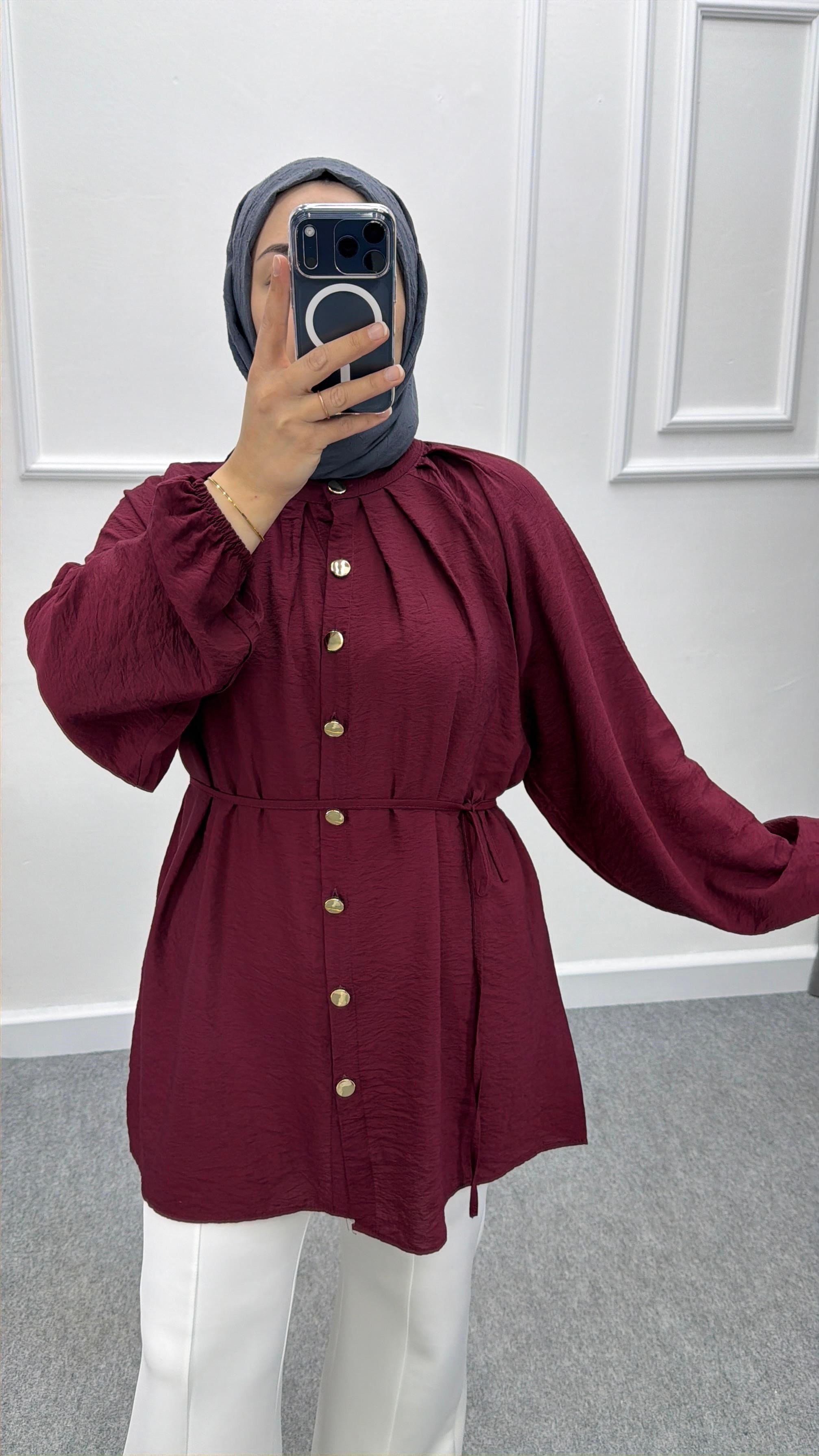 Bordo Gold Düğmeli Çilek Kumaş Gömlek