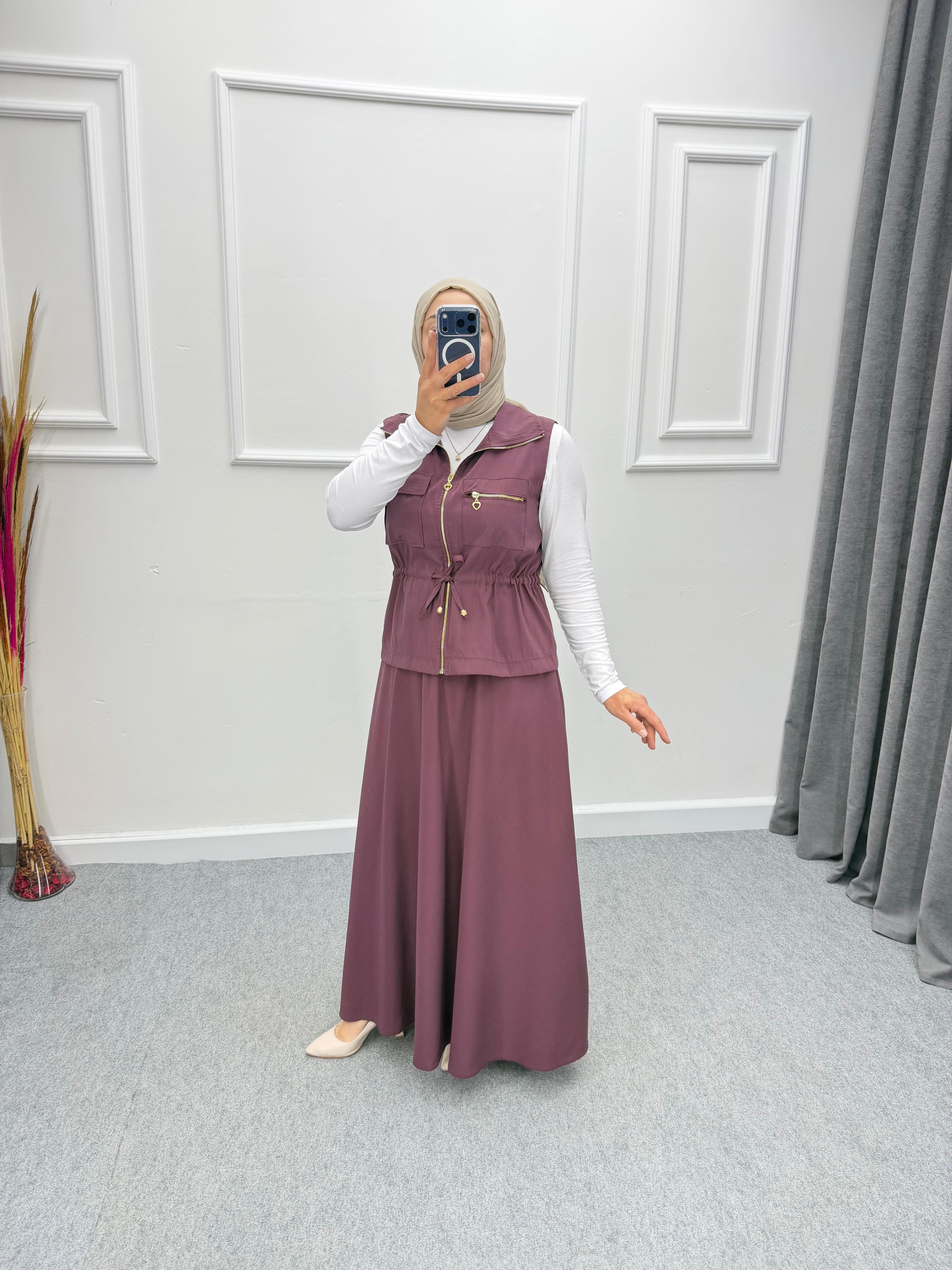 Bordo Modal Kumaş Etekli Takım