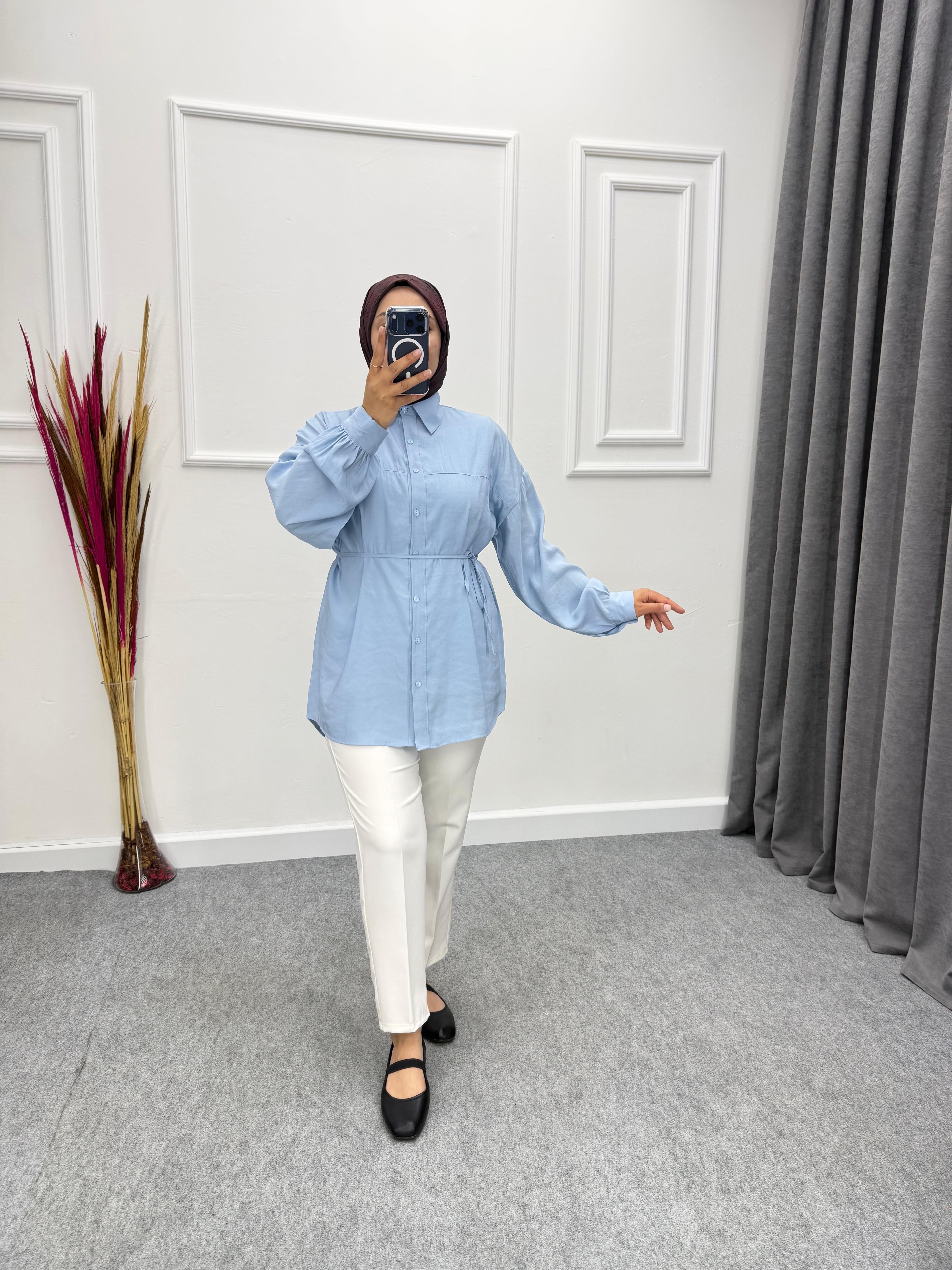 Elisa Bağlama Detaylı Modal Gömlek Bebe Mavi