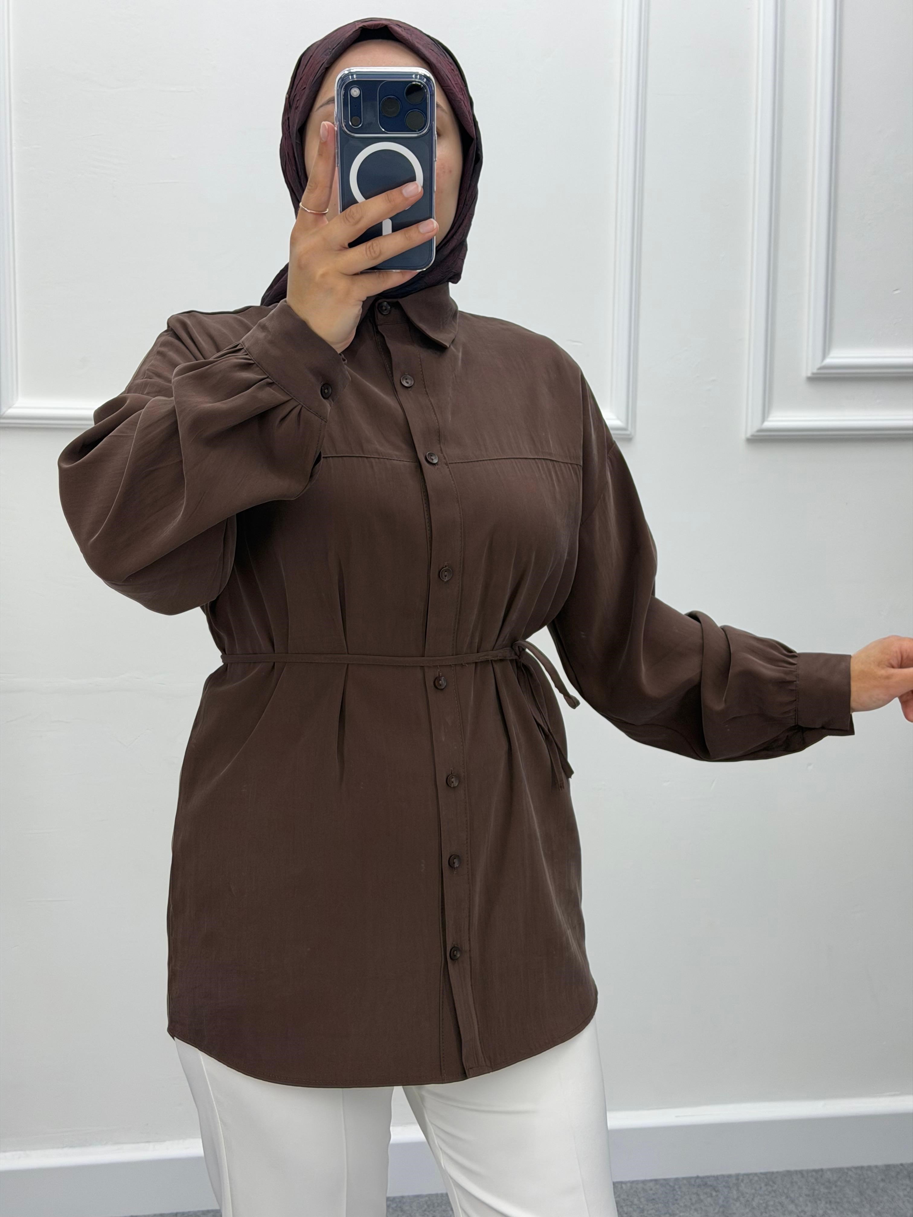 Elisa Bağlama Detaylı Modal Gömlek Kahve