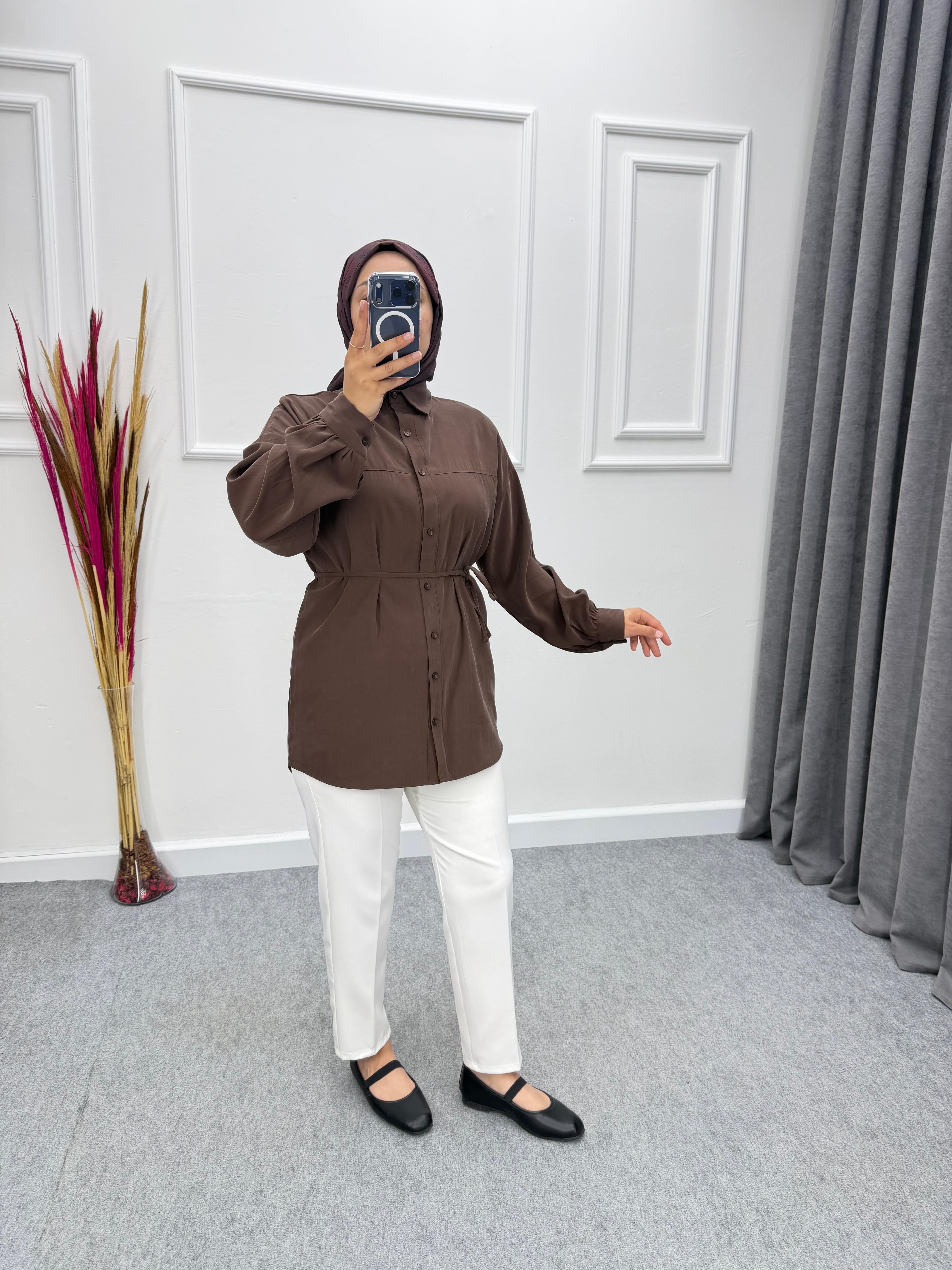 Elisa Bağlama Detaylı Modal Gömlek Kahve