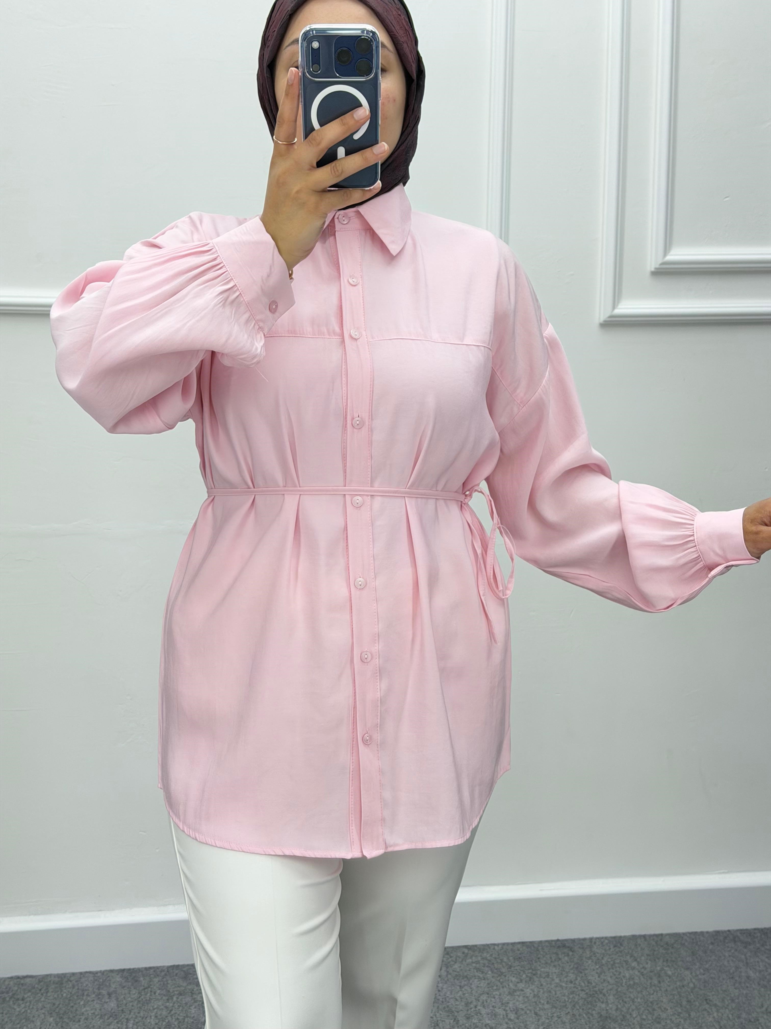 Elisa Bağlama Detaylı Modal Gömlek Pembe