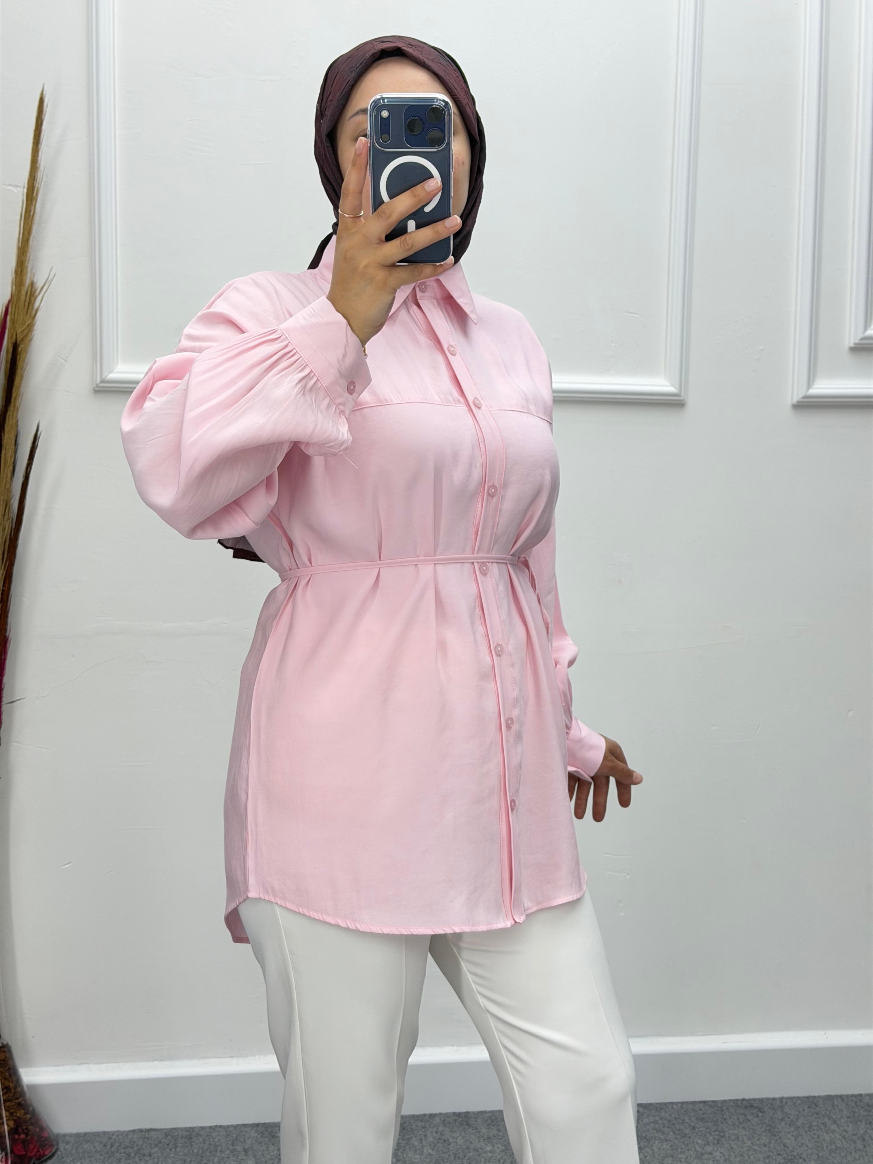 Elisa Bağlama Detaylı Modal Gömlek Pembe