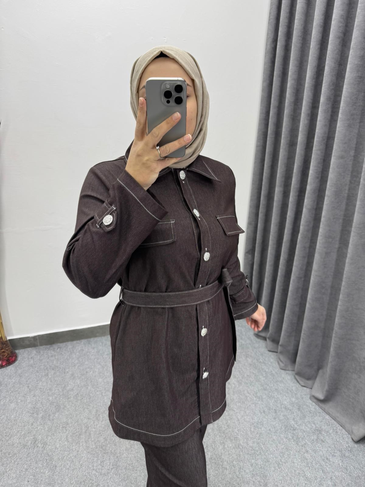 Kahve Denim Seyyar Kemerli Takım