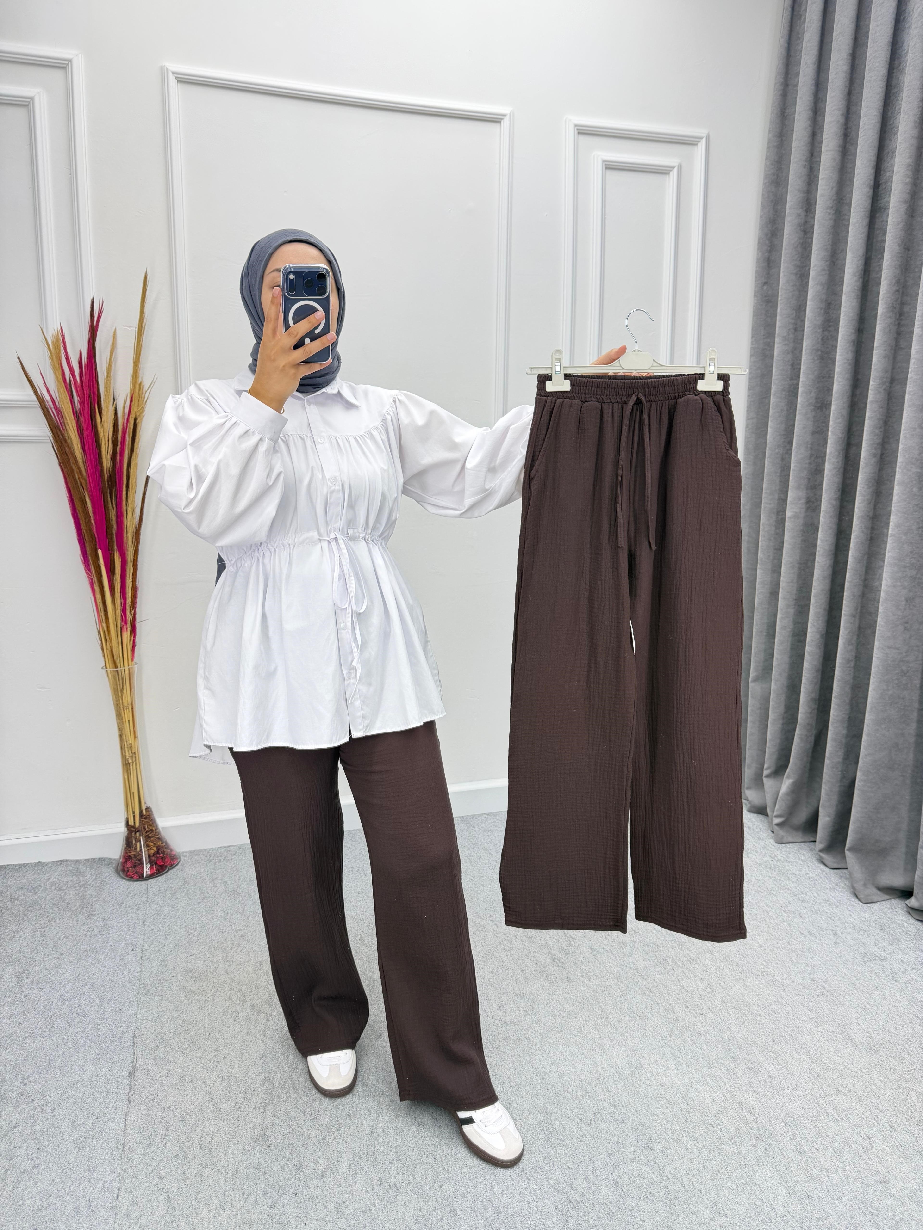 Kahve Müslin Kumaş Pantolon