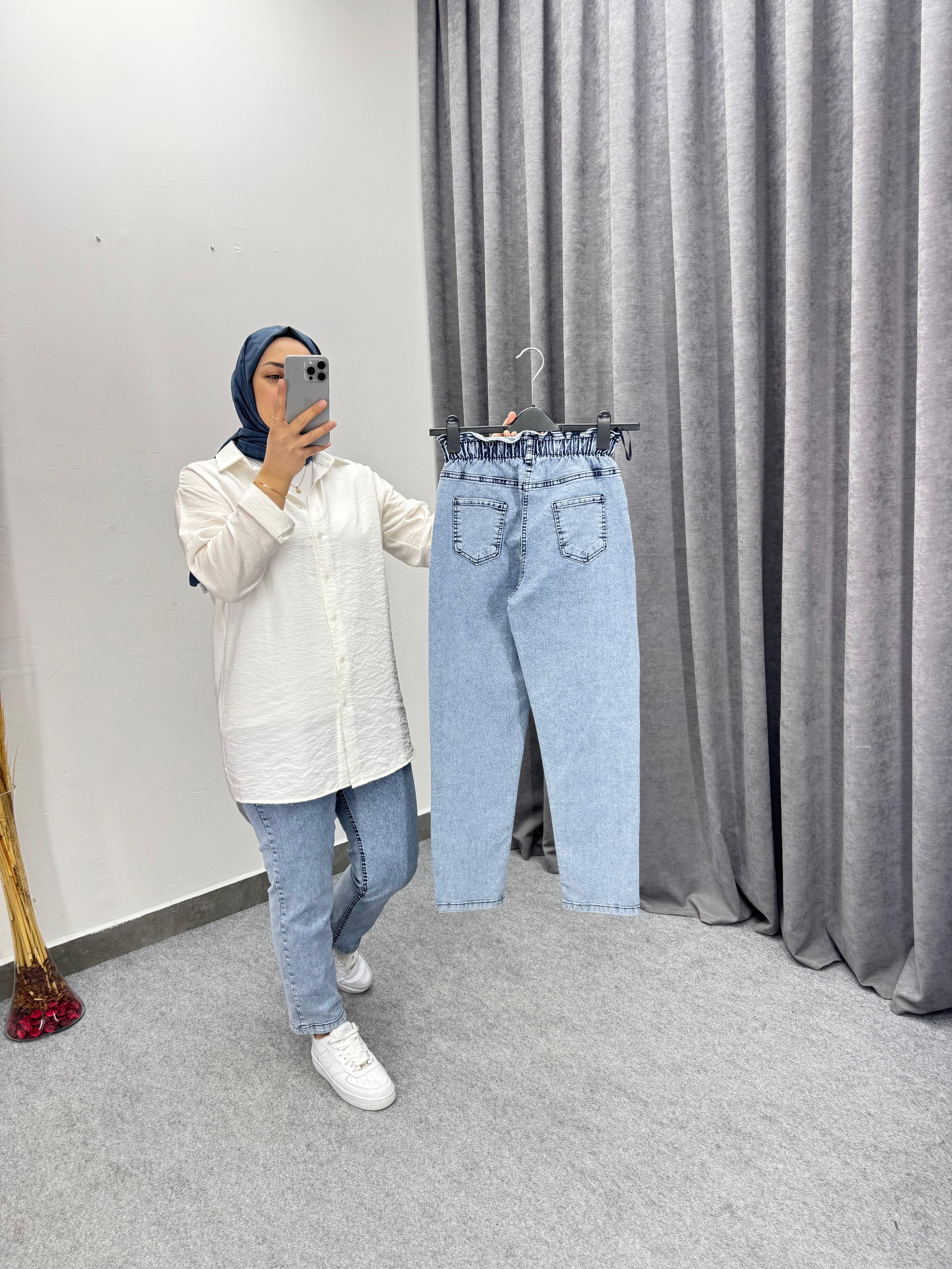 Kar Mavi Beli Lastikli Dar Paça Jean's