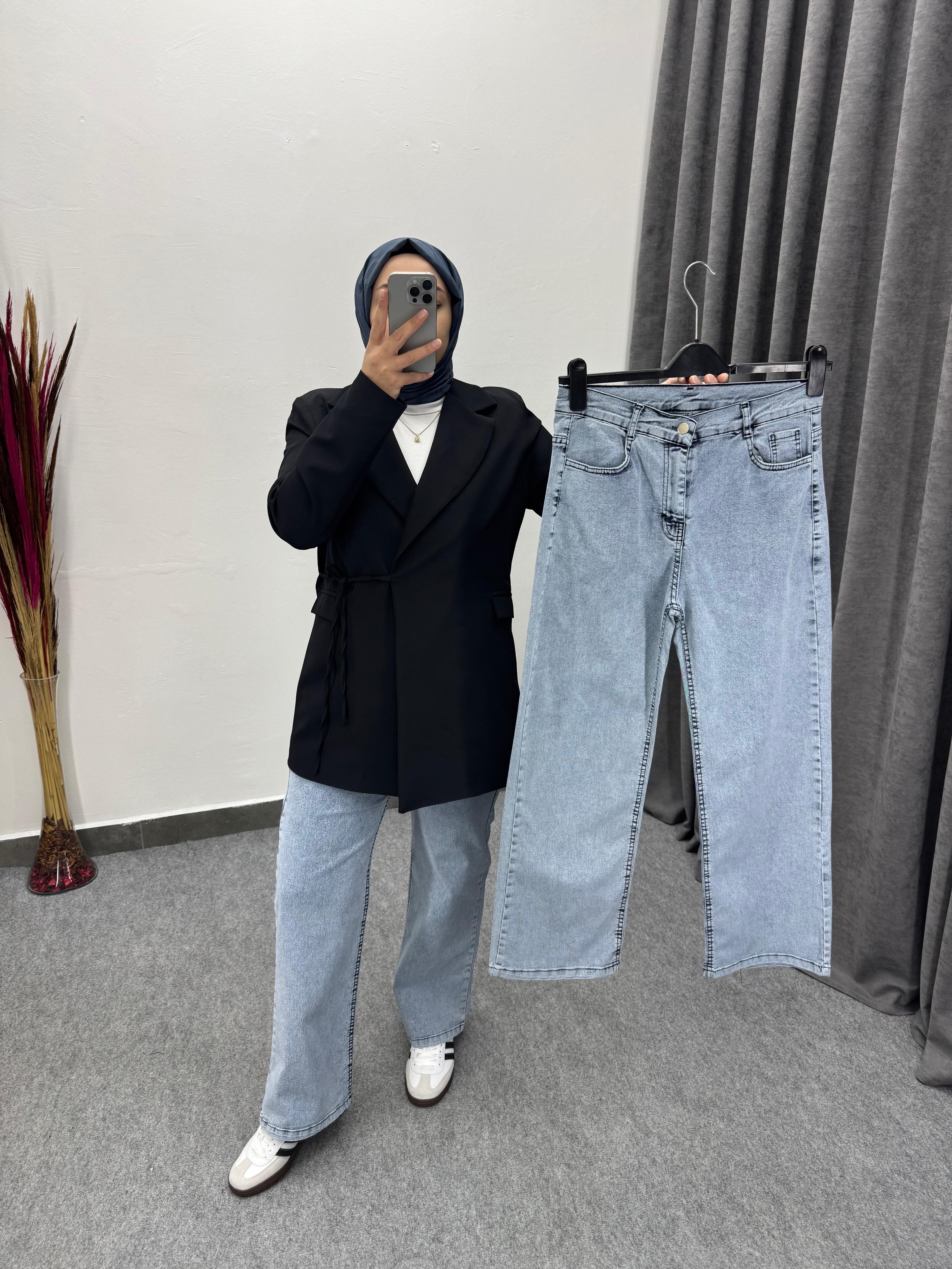 Kar Mavi Düz Palazzo Model Likralı Jean