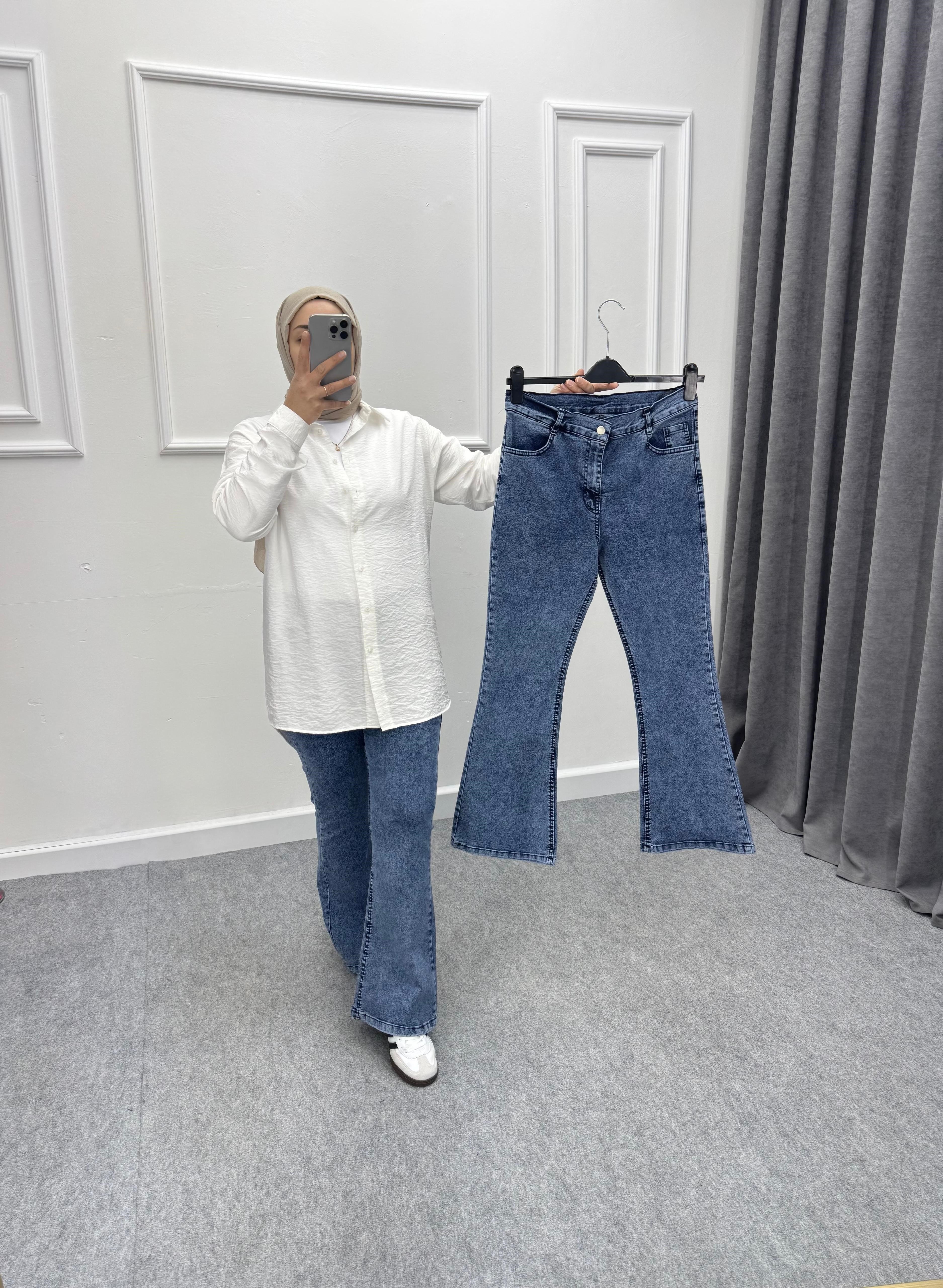 Koyu Kar Mavi İspanyol Paça Jean