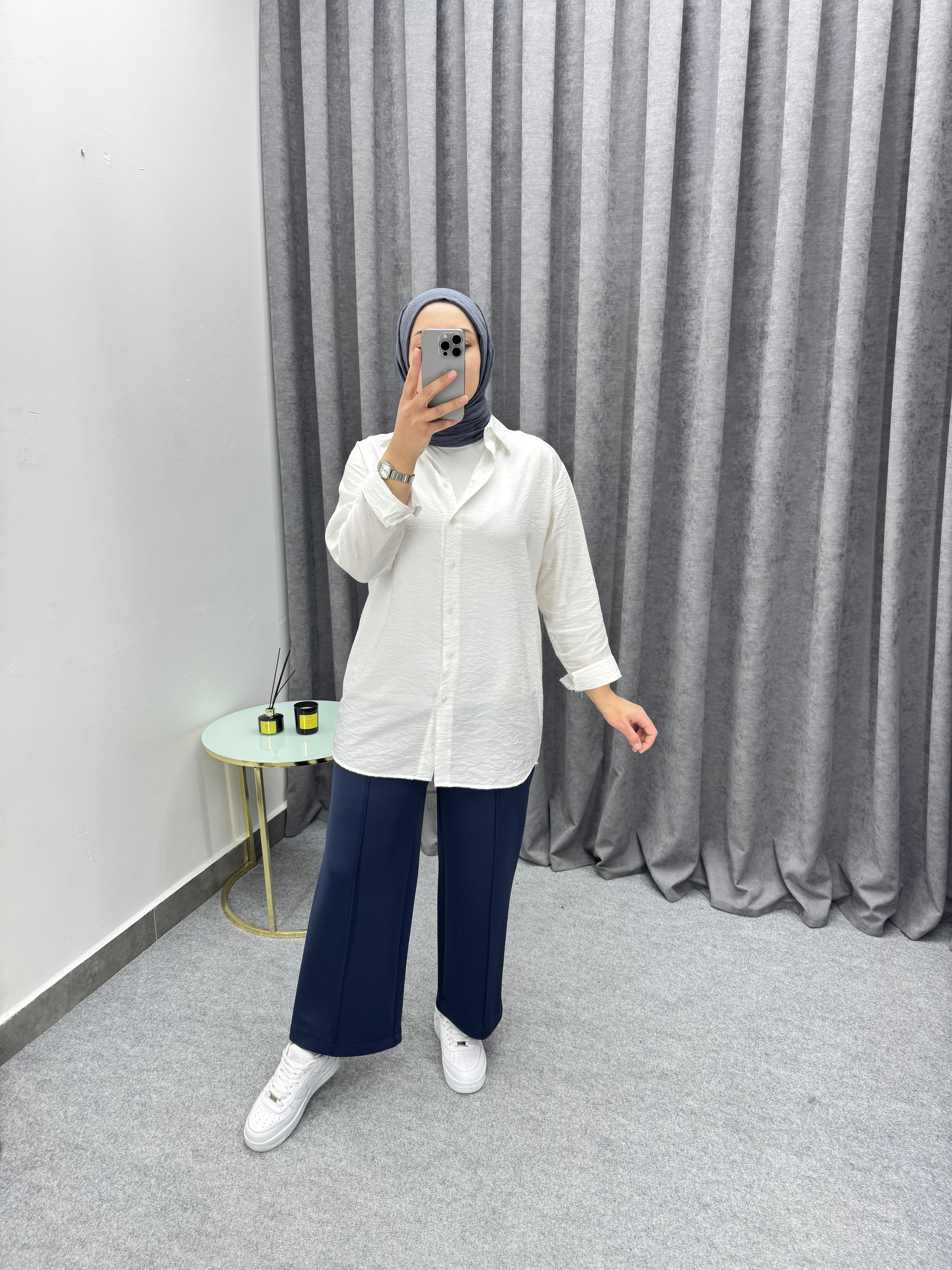 Lacivert Çimalı Bol Paça Pantolon