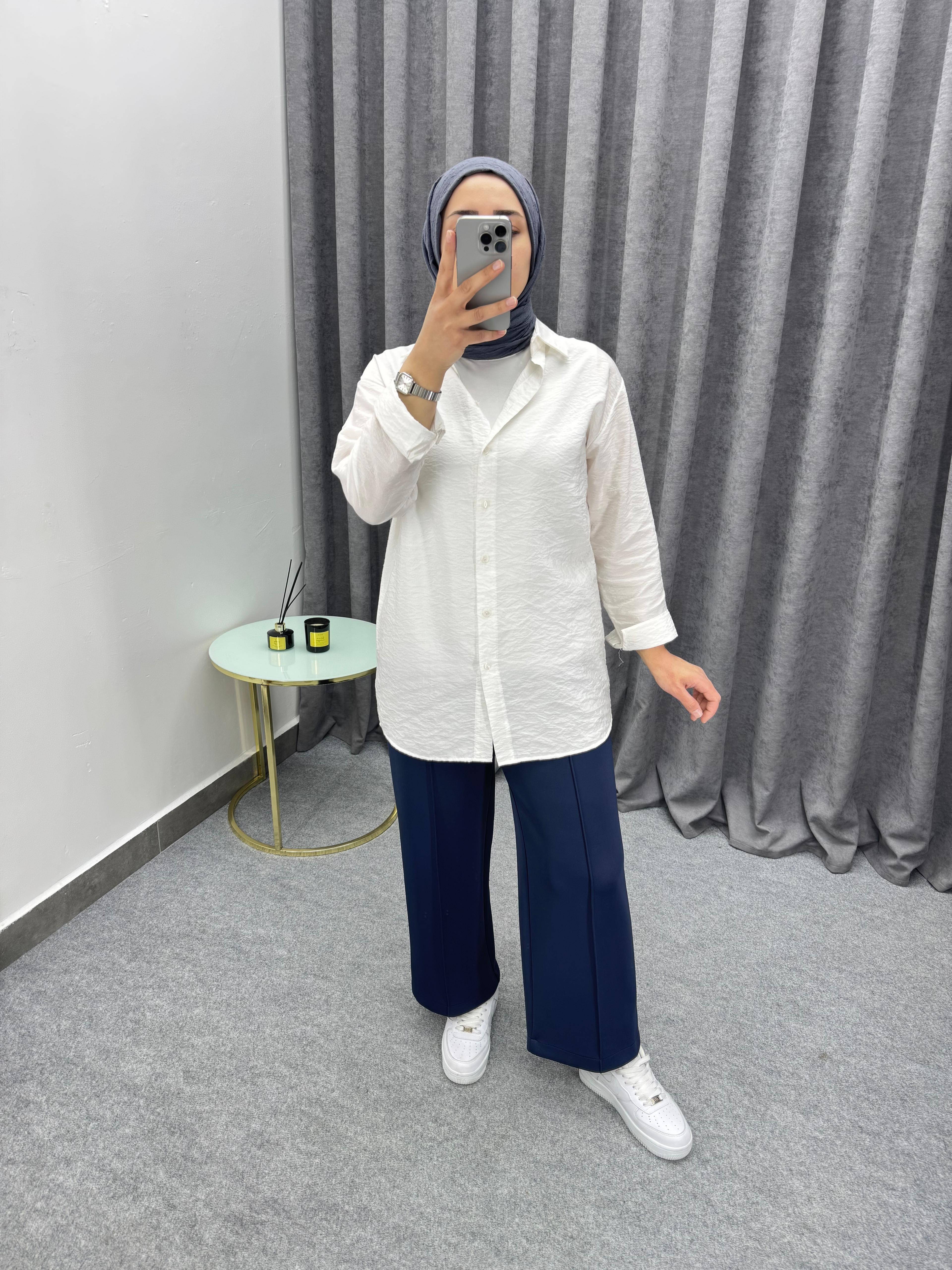 Lacivert Çimalı Bol Paça Pantolon