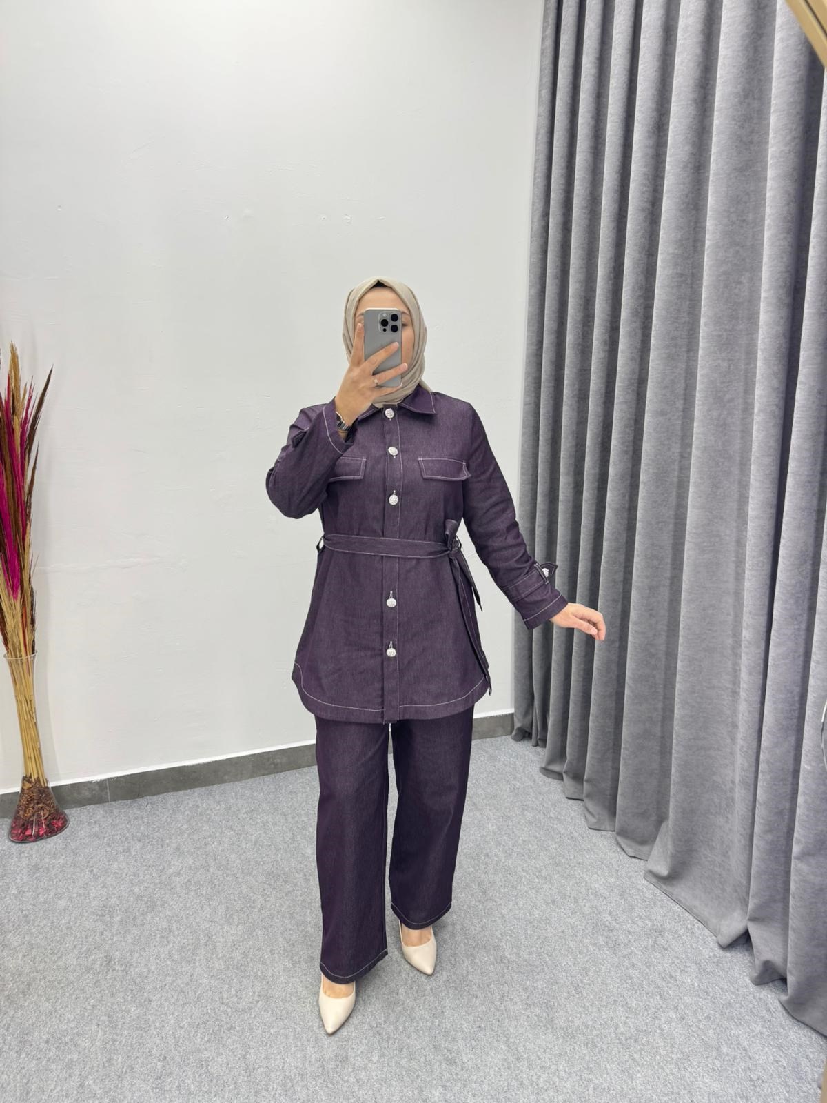 Mürdüm Denim Seyyar Kemerli Takım