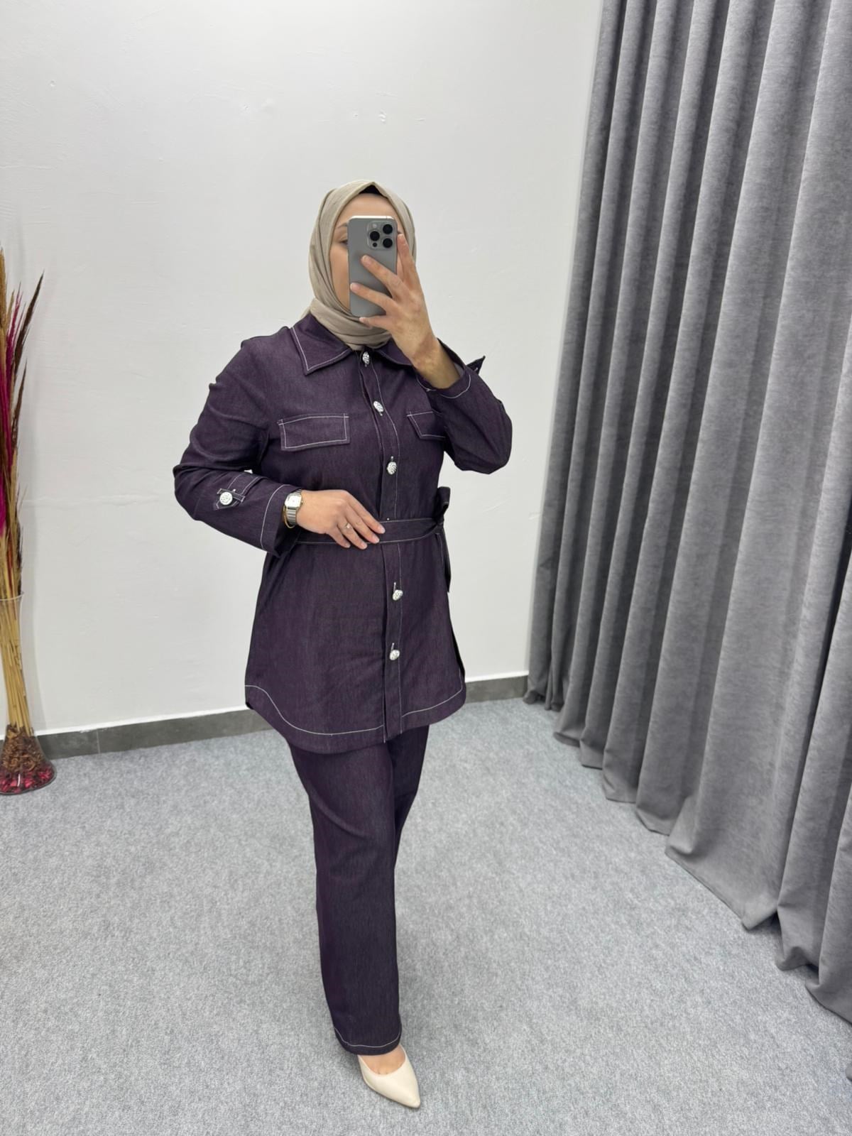 Mürdüm Denim Seyyar Kemerli Takım