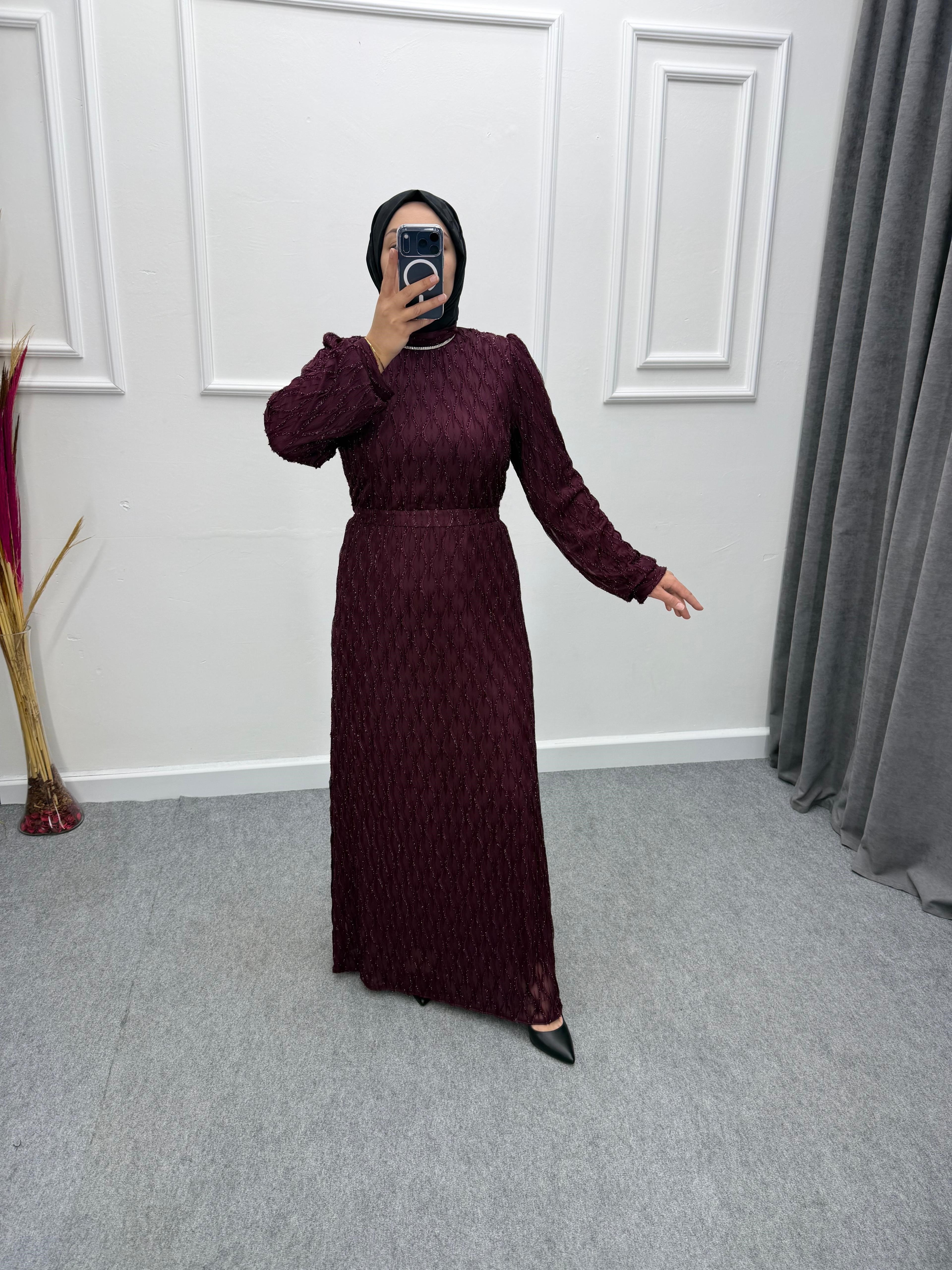 Mürdüm Tül Detaylı Abiye