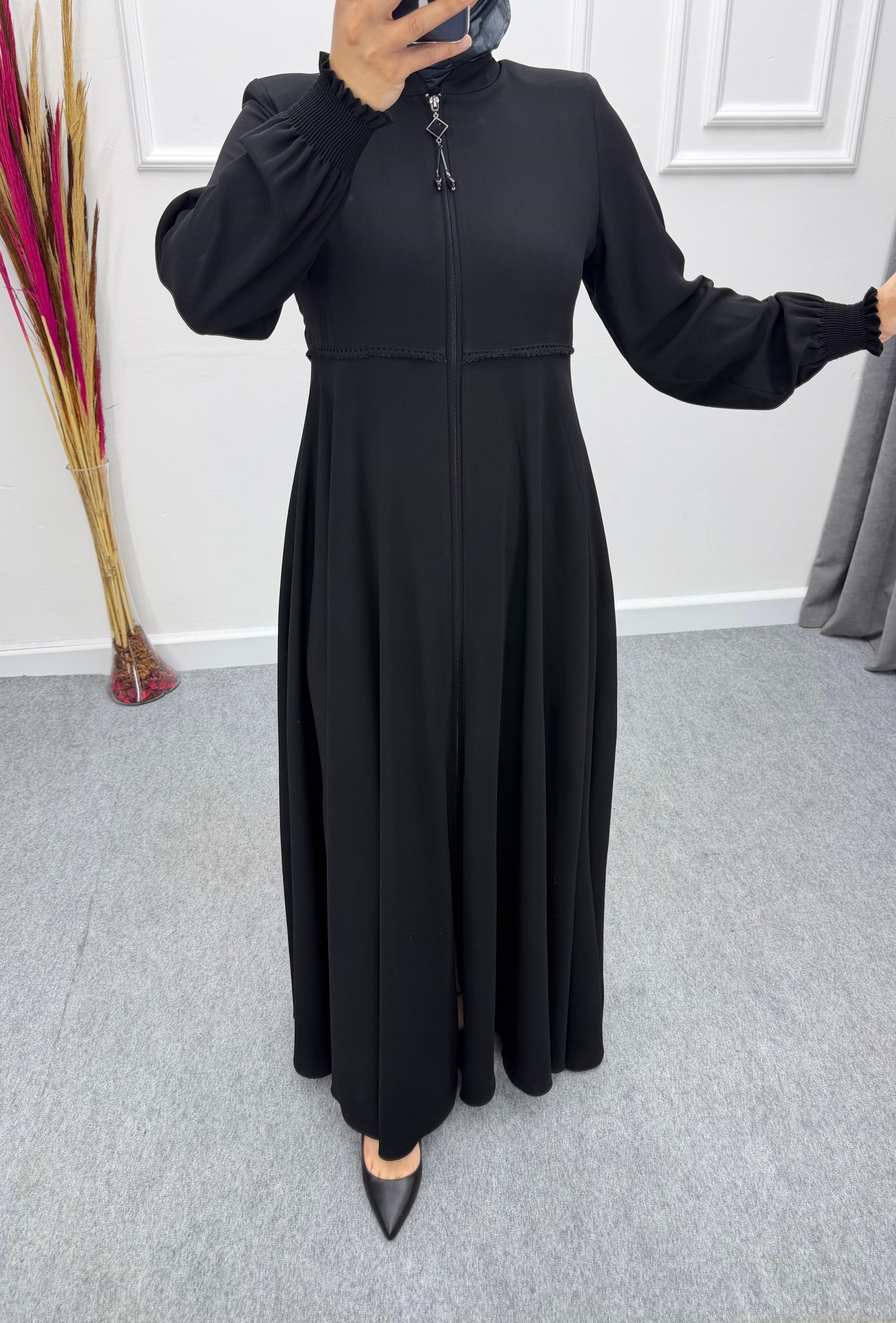 Siyah Beli Güpürlü Mevlana Model Ferace