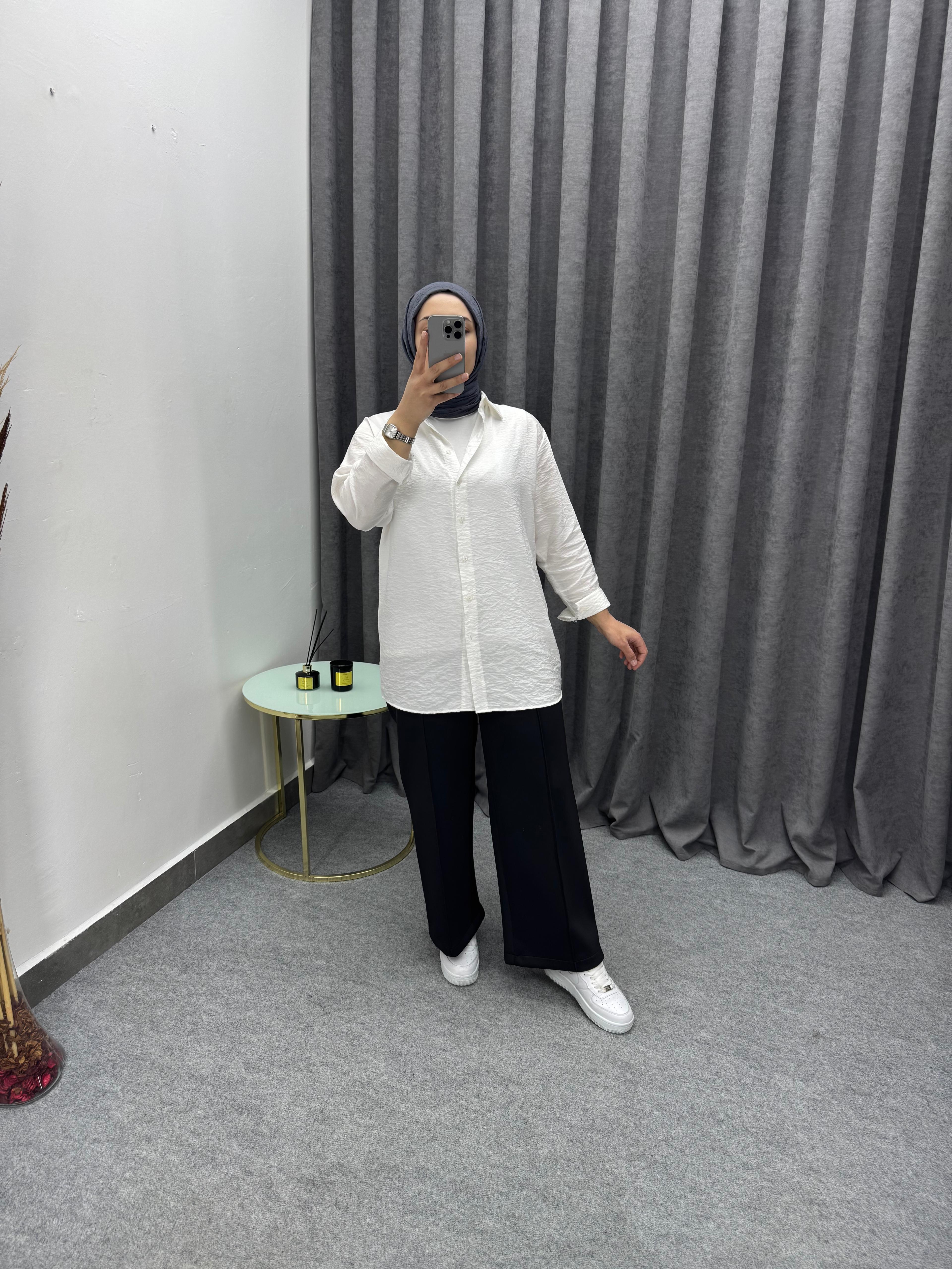 Siyah Çimalı Bol Paça Pantolon