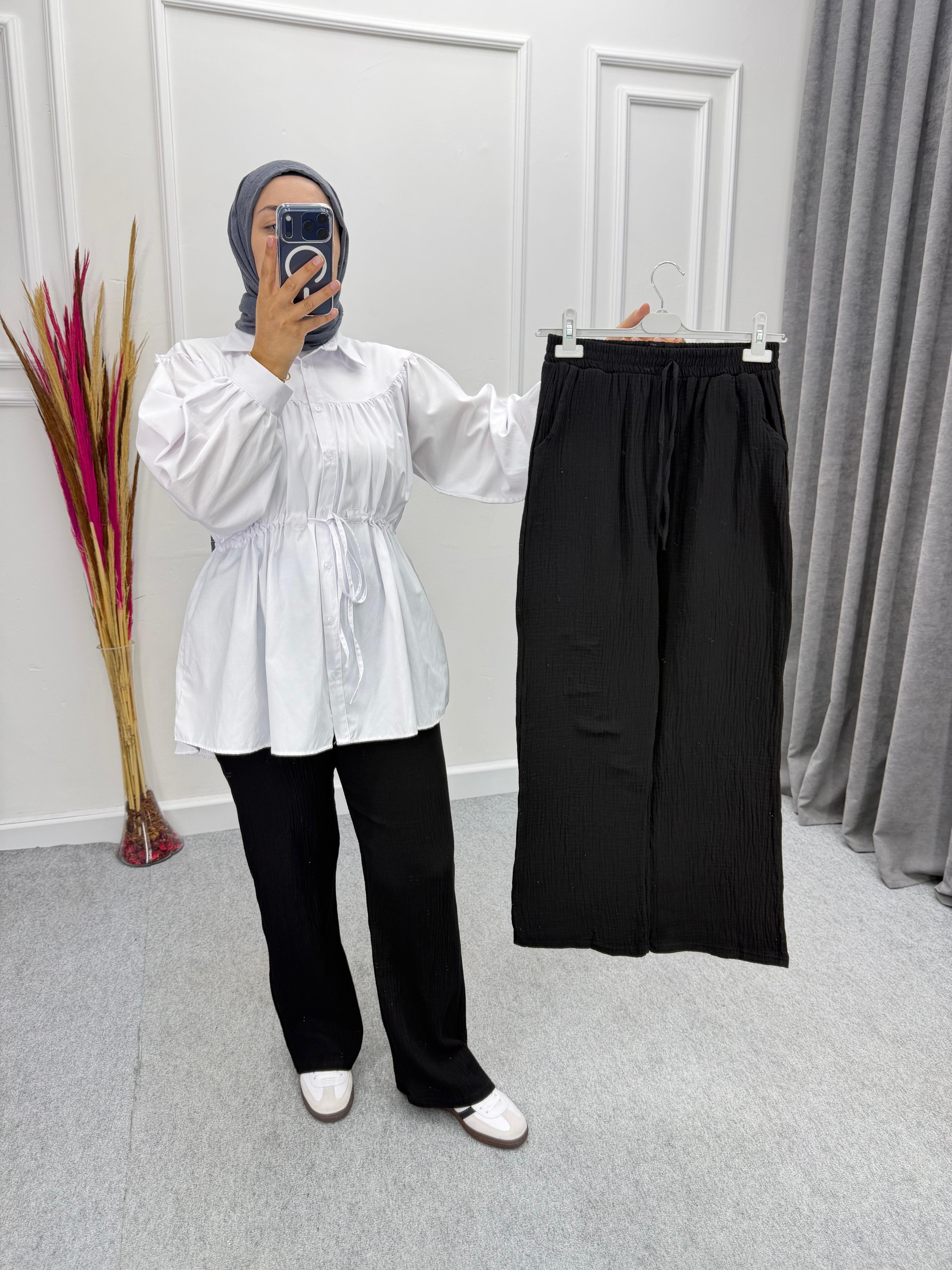 Siyah Müslin Kumaş Pantolon