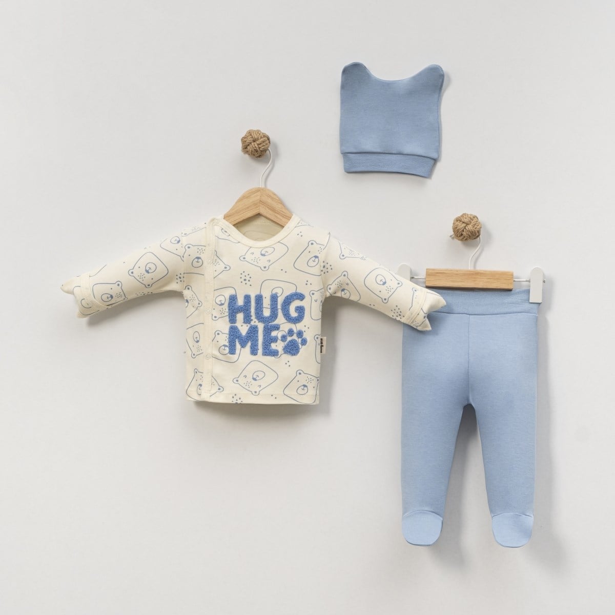 Hug Me İşlemeli Kendinden Eldivenli Yenidoğan Takım