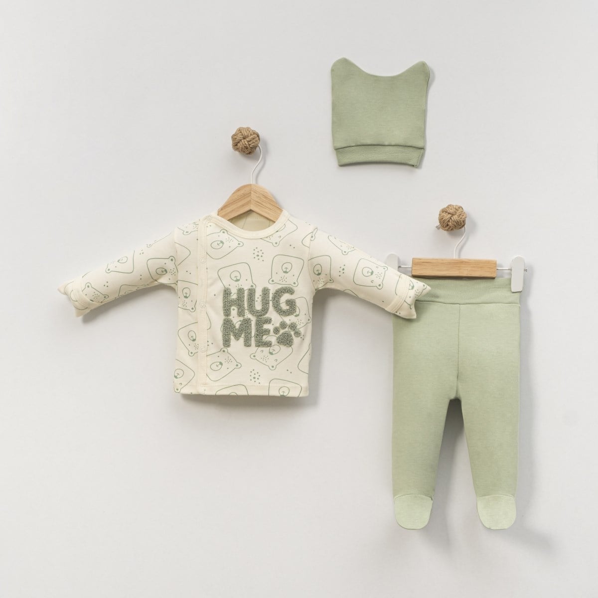 Hug Me İşlemeli Kendinden Eldivenli Yenidoğan Takım