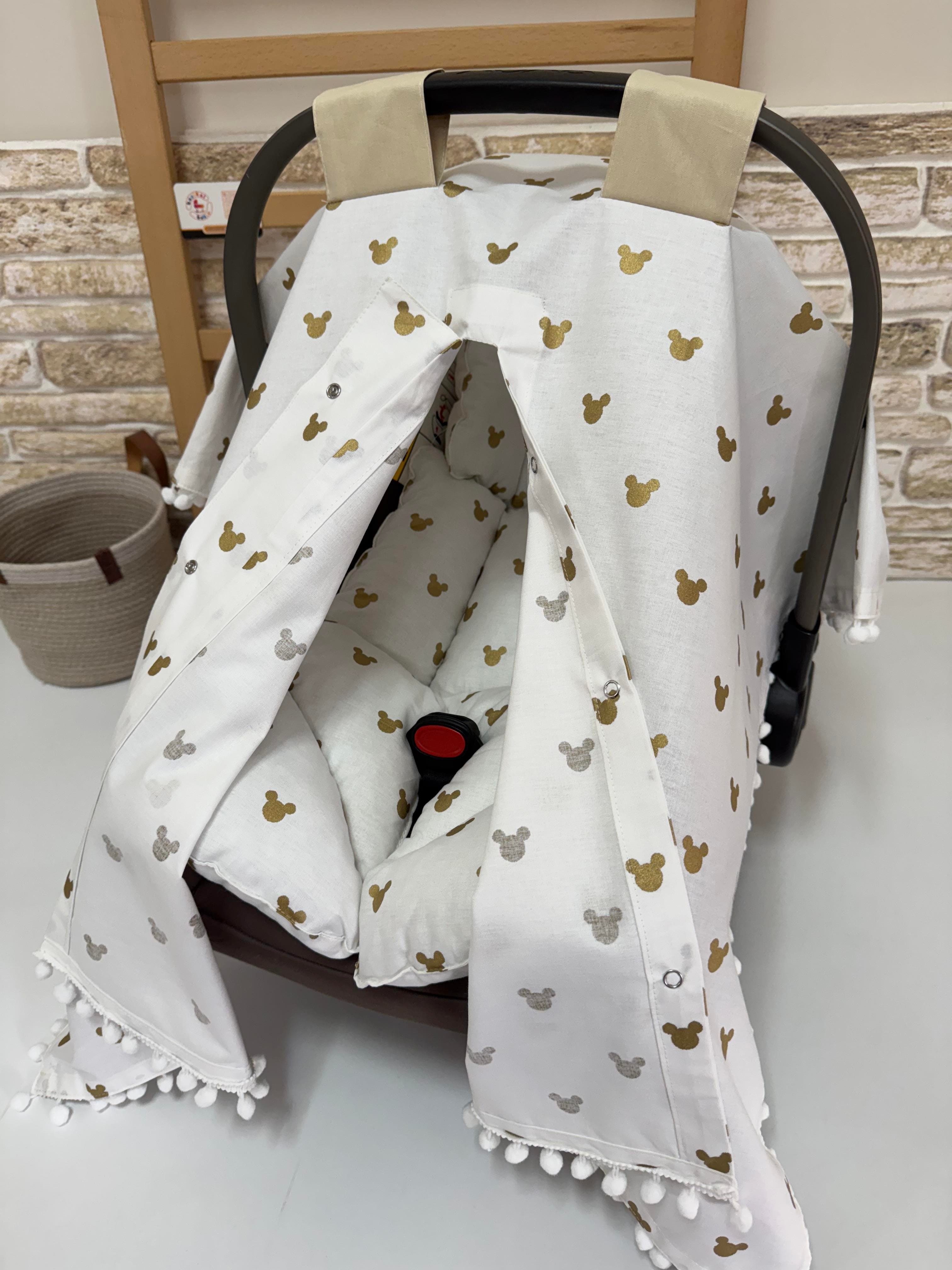Mickey Baskılı Puset Örtüsü Ve Puset Minderi