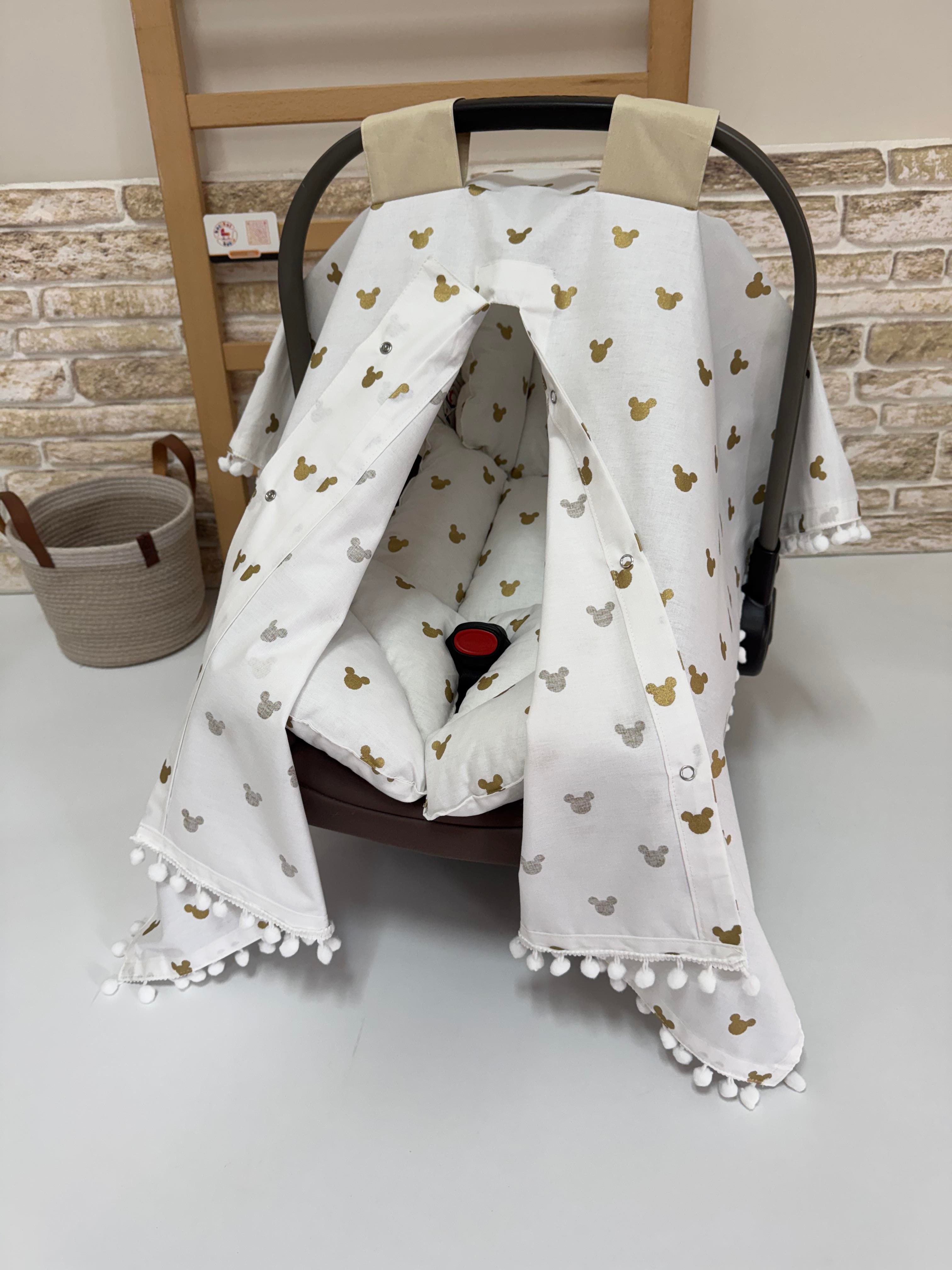 Mickey Baskılı Puset Örtüsü Ve Puset Minderi