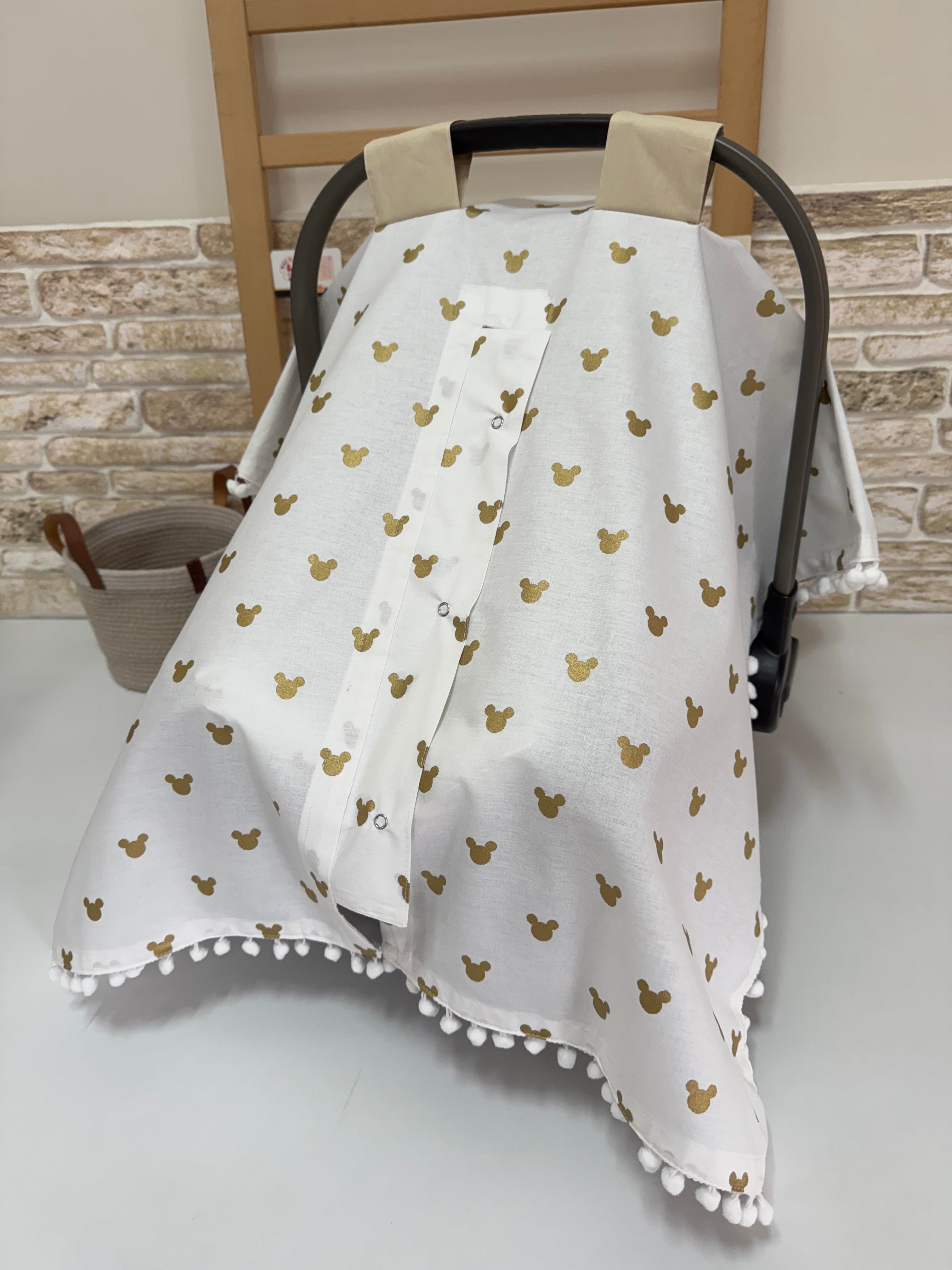 Mickey Baskılı Puset Örtüsü Ve Puset Minderi