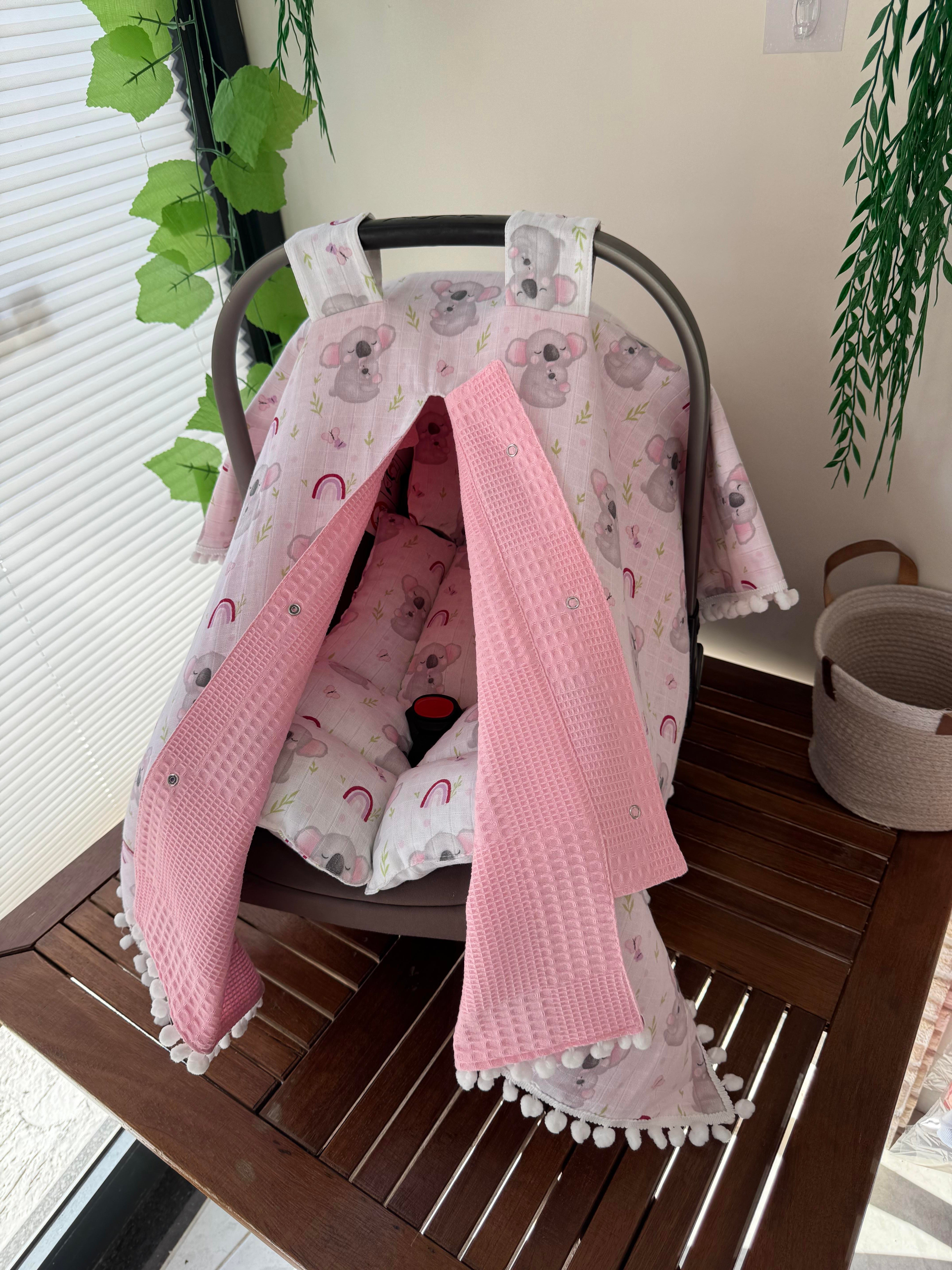 Pembe KoalaÇift Taraflı Puset Örtüsü ve Puset Minderi