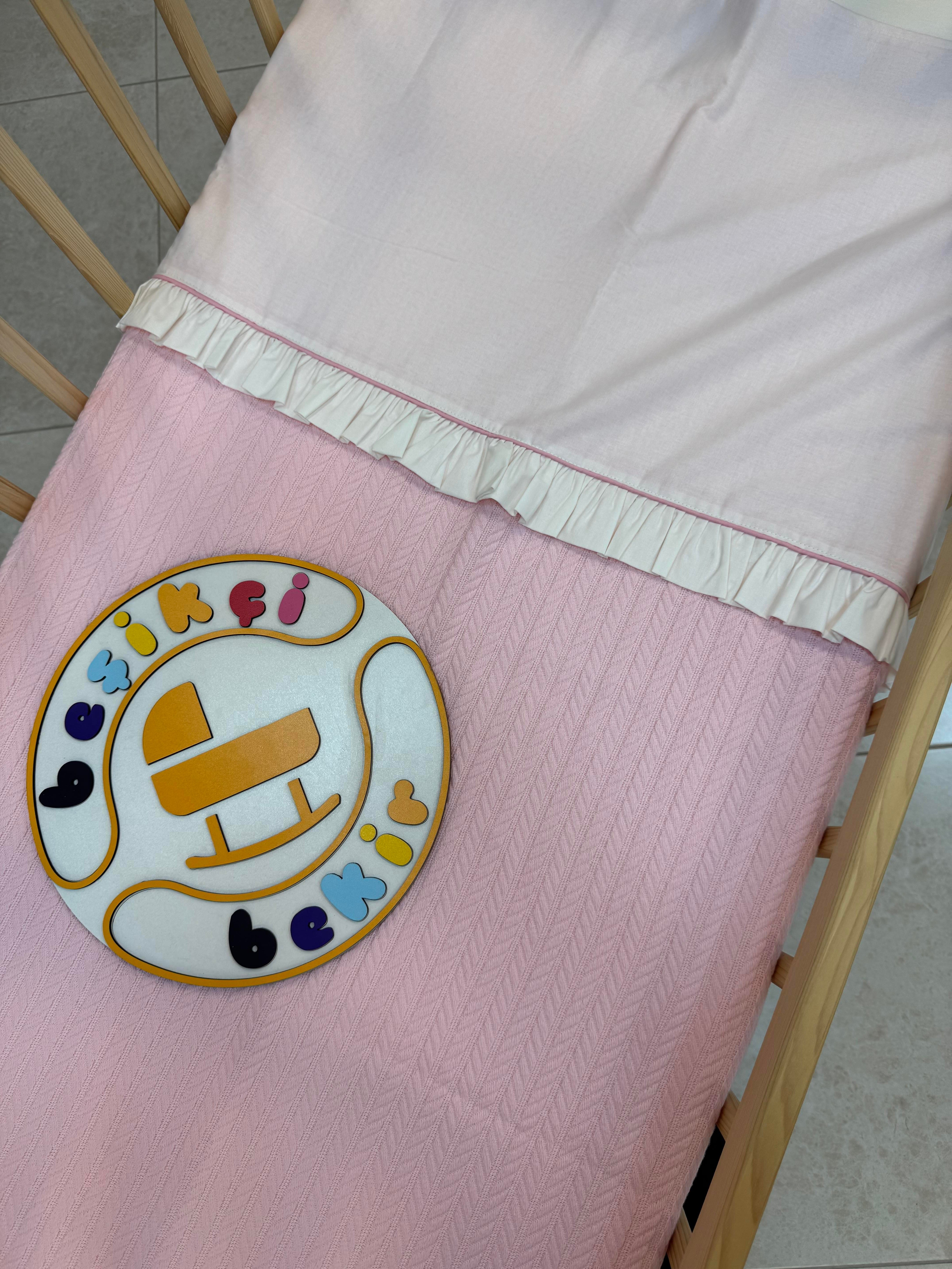 Pembe Örgü Kumaş Bebek Pike Takımı 