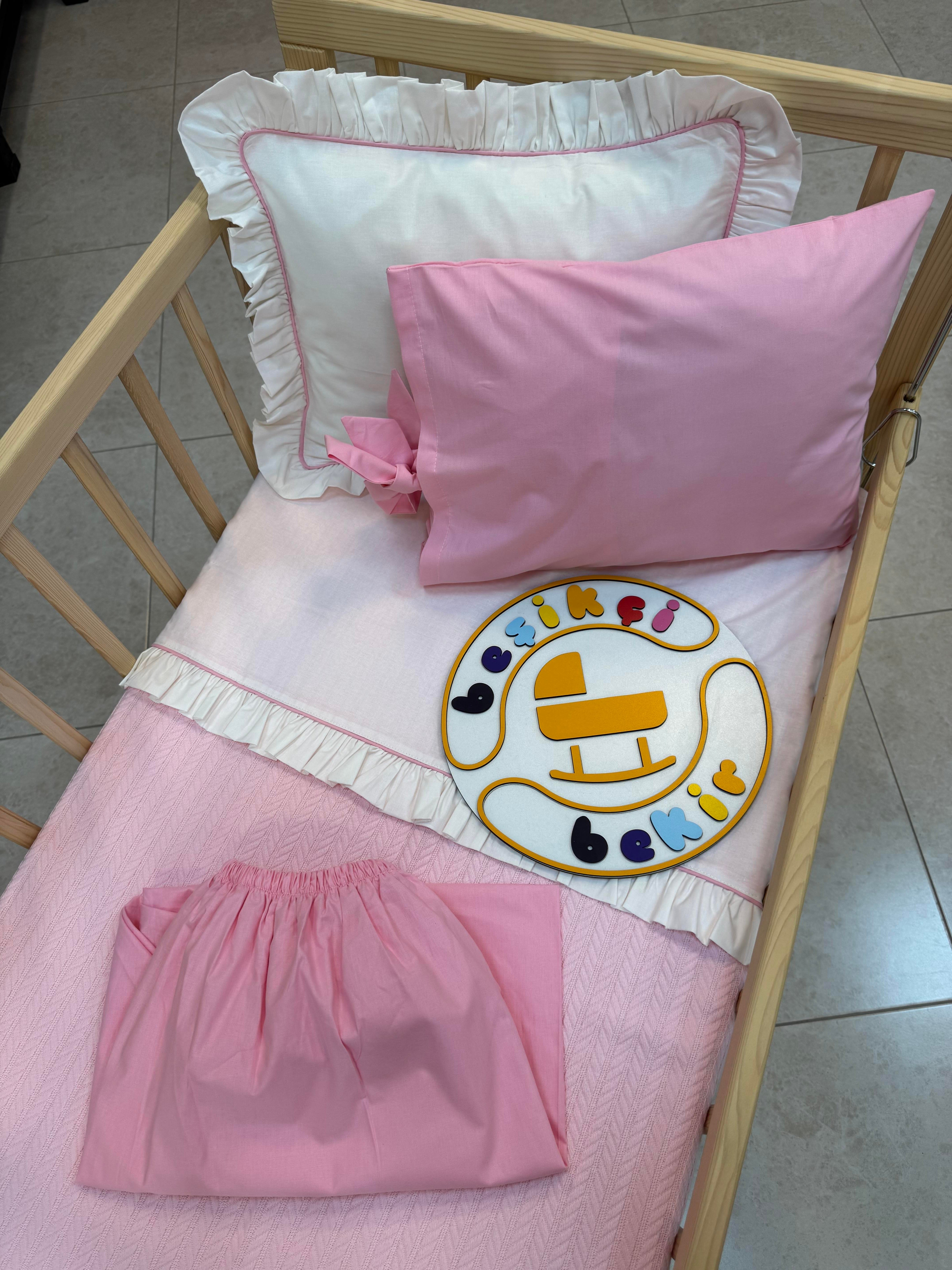 Pembe Örgü Kumaş Bebek Pike Takımı 