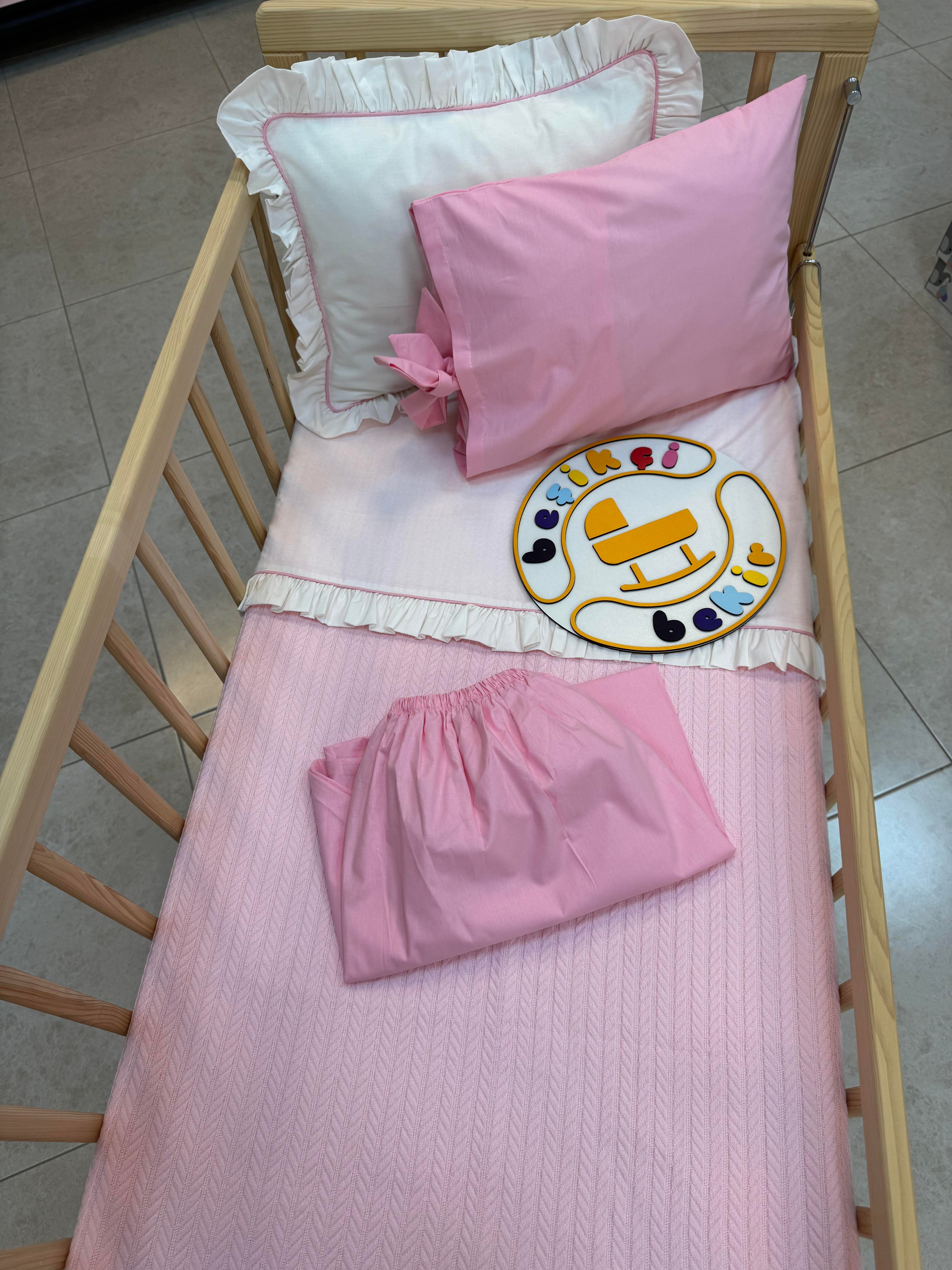Pembe Örgü Kumaş Bebek Pike Takımı 